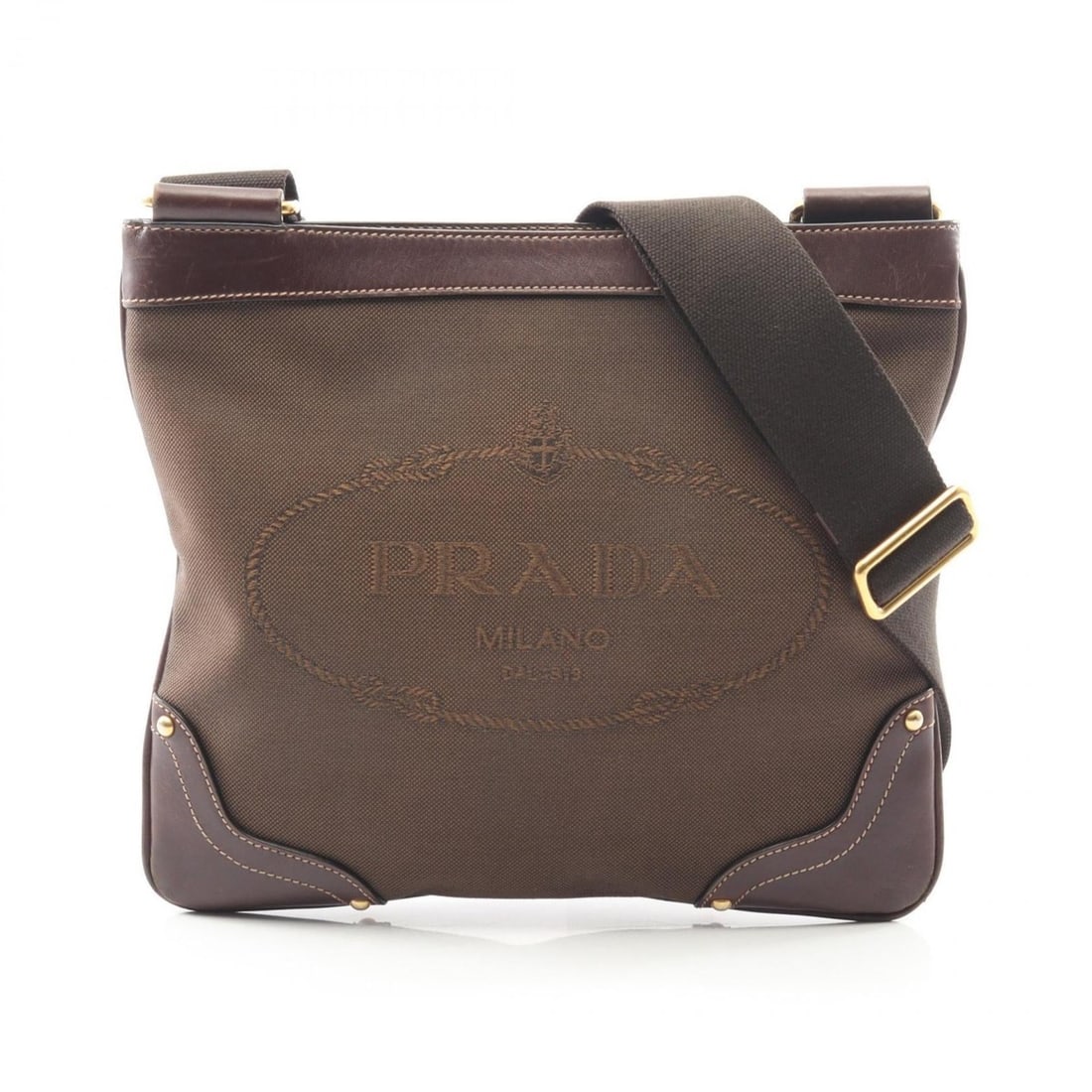 Prada shoulder bag, canvas and leather, women's, brown: --- Catalog ---Category: SizeSize (HxWxD): 23cm x 26.5cm x 1cm / 9.05'' x 10.43'' x 0.39''Category: DesignType: Shoulder bagColor: BrownGender: WomenMaterial: Canvas , Leather Category: GeneralBrand:
