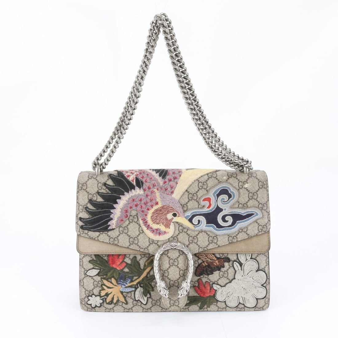 Gucci GG Supreme Dionysus Embroidered Chain Shoulder Bag/Handbag for Women 403348: --- Catalog ---Category: SizeSize (HxWxD): 22cm x 30cm x 7cm / 8.66'' x 11.81'' x 2.75''Strap Length: 80cm / 31.49''Handle Length: 52cm / 20.47''Category: DesignType: Handbag, Shoulder bagColor: Brown
