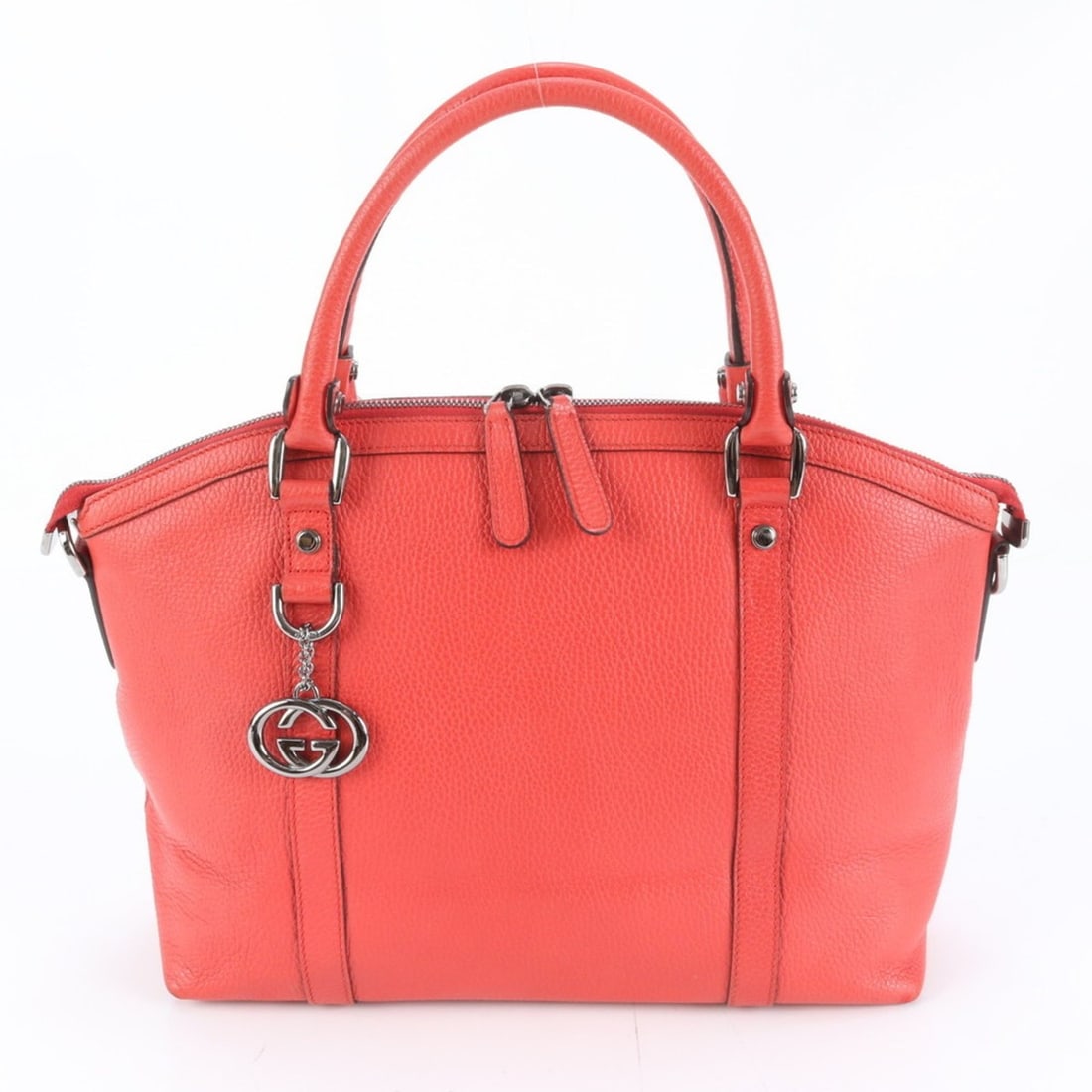 Gucci Interlocking G Charm 341503 Leather Handbag Red Women's: --- Catalog ---Category: SizeSize (HxWxD): 27cm x 33cm x 14cm / 10.62'' x 12.99'' x 5.51''Handle Length: 41cm / 16.14''Category: DesignType: HandbagColor: Red colorGender: WomenMaterial: Leather Categ