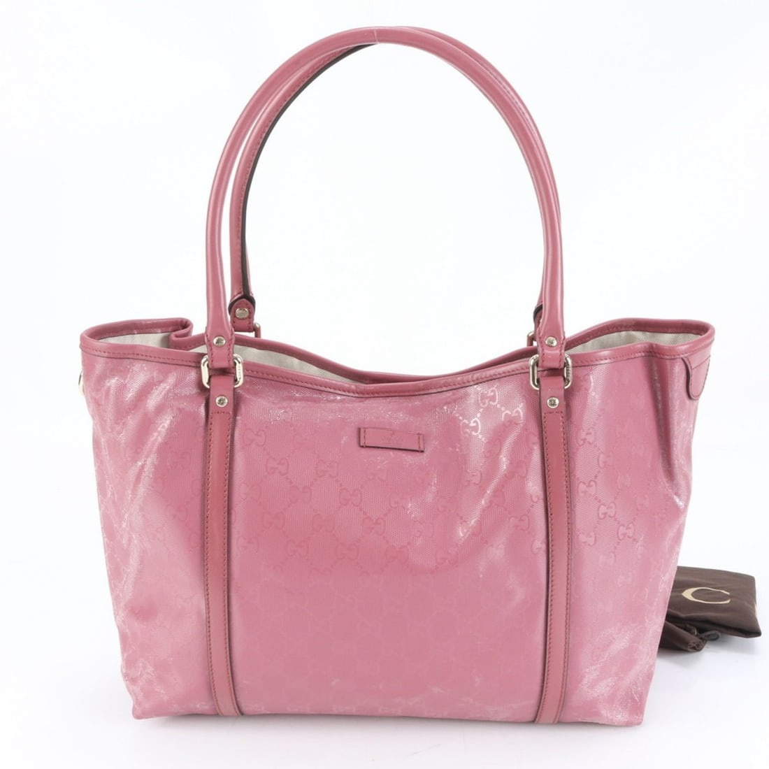 Gucci GG Imprime 197953 Leather Tote Bag Shoulder Handbag Pink Women's: --- Catalog ---Category: SizeSize (HxWxD): 26cm x 34cm x 14cm / 10.23'' x 13.38'' x 5.51''Category: DesignType: Handbag, Shoulder bag, Tote bagColor: PinkGender: WomenMaterial: Leather , Coated canvas