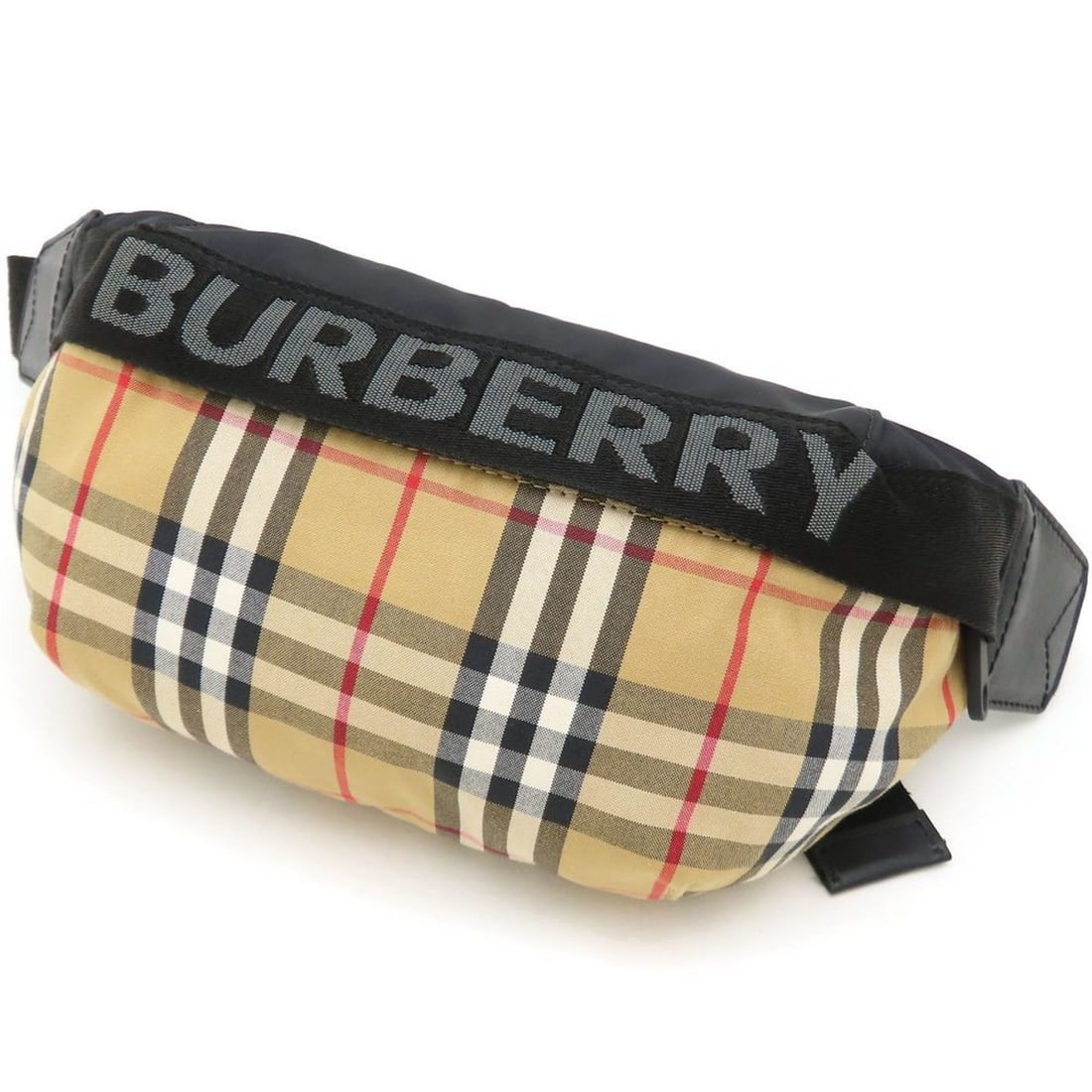 BURBERRY Men's Bum Bag, Nylon and Leather, Beige Black, 353012: --- Catalog ---Category: SizeSize (HxWxD): 16cm x 30cm x 7cm / 6.29'' x 11.81'' x 2.75''Category: DesignType: Fanny pack, Sling bagColor: Beige, BlackGender: Men,WomenMaterial: Nylon , Leather Categor