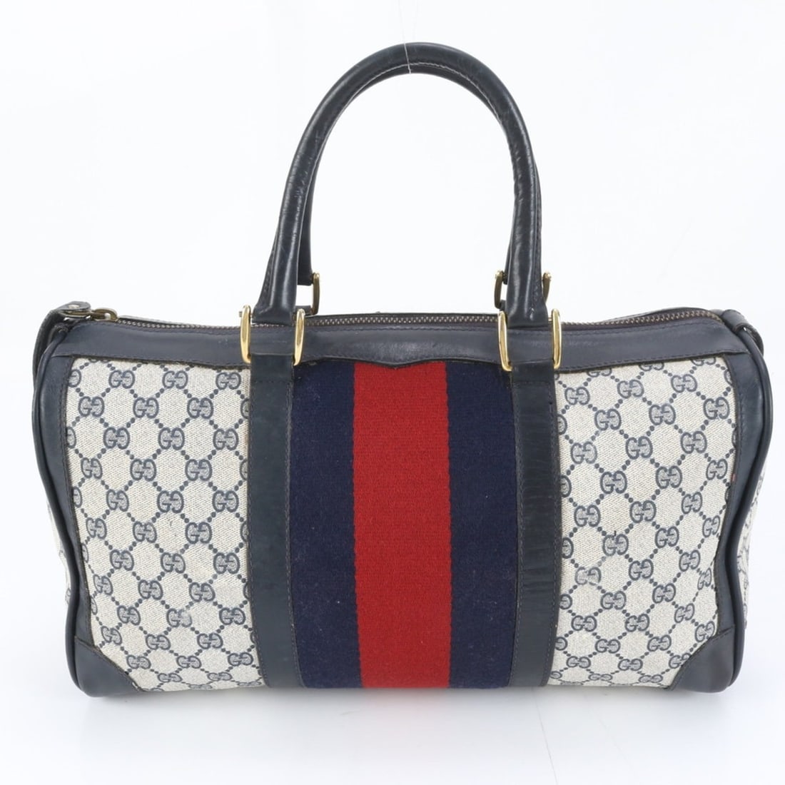 Gucci GG Supreme Sherry Line Mini Boston Leather Handbag Tote Bag Navy Women's: --- Catalog ---Category: SizeSize (HxWxD): 22cm x 40cm x 17cm / 8.66'' x 15.74'' x 6.69''Category: DesignType: Handbag, Tote bagColor: NavyGender: WomenMaterial: Leather , Coated canvas Category: Gene