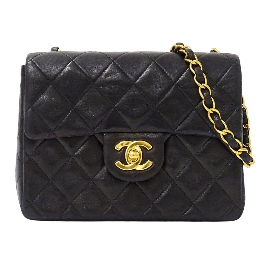 Chanel Mini Matelasse Women's Shoulder Bag in Black Lambskin with Gold Hardware and Chain: --- Catalog ---Category: SizeSize (HxWxD): 13cm x 17.5cm x 6.5cm / 5.11'' x 6.88'' x 2.55''Strap Length: 110cm / 43.3''Category: DesignType: Shoulder bagColor: BlackGender: WomenMaterial: Leather Hard