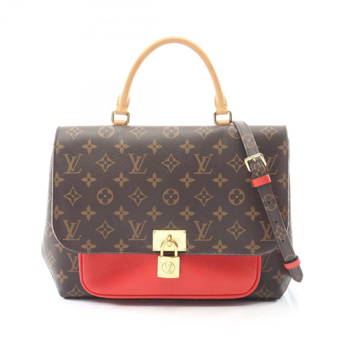 Louis Vuitton Marignan Monogram Coquelicot Handbag, Coated Canvas and Leather, Women's, Brown Red,: --- Catalog ---Category: SizeSize (HxWxD): 21cm x 28cm x 9cm / 8.26'' x 11.02'' x 3.54''Category: DesignType: HandbagColor: Brown, Coquelicots, Monogram, Red colorGender: WomenMaterial: Monogram , Lea