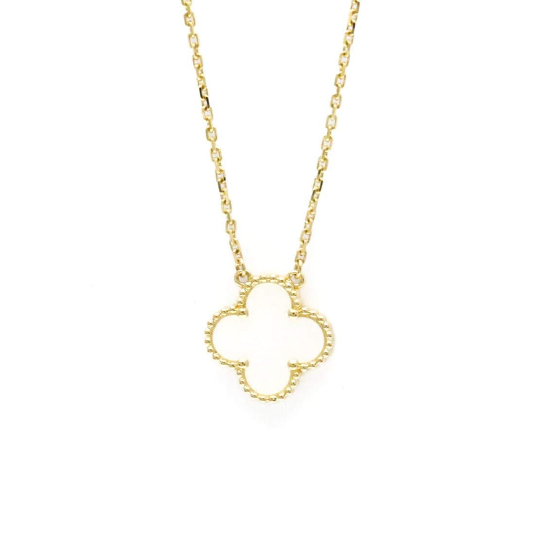 Van Cleef & Arpels Vintage Alhambra Yellow Gold (18K) Mother Of Pearl Men,Women Fashion Pendant: --- Catalog ---Category: SizeWeight: 5.3g / 0.18oz.Pendant Size: 15mm x 15mm / 0.59'' x 0.59''Neck Circumference: 37 cm - 41.5 cm / 14.56'' - 16.33''Category: DesignColor: GoldMetal: GoldStone: Mother