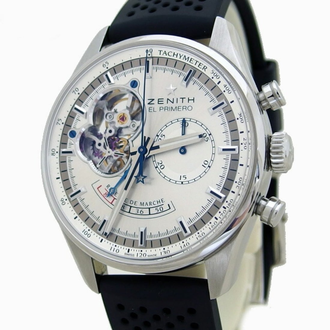 Zenith El Primero Chronomaster Power Reserve Automatic: --- Catalog ---Category: SizeWrist Size: 18.5cm - 22.5cm / 7.28'' - 8.85''Case Diameter: 42mm / 1.65''Category: DesignType: WristwatchGender: MenColor (Dial): SilverMaterial (Band): RubberMaterial (Ca