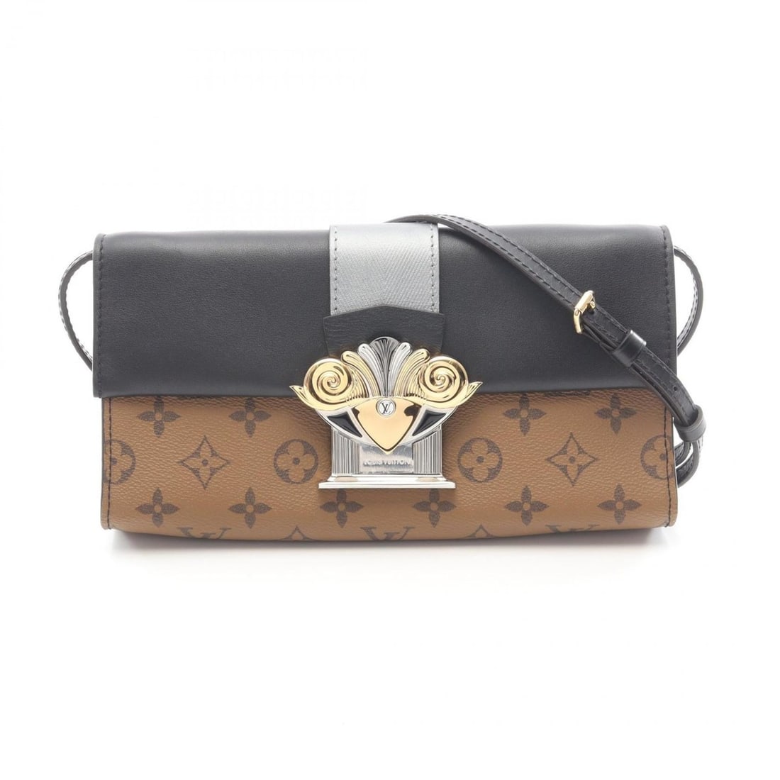 Louis Vuitton Monogram Reverse Pochette Column Shoulder Bag, Coated Canvas and Leather, Women's,: --- Catalog ---Category: SizeSize (HxWxD): 14cm x 25cm x 5cm / 5.51'' x 9.84'' x 1.96''Category: DesignType: Pochette, Shoulder bagColor: Black, BrownGender: WomenMaterial: Coated canvas , PVC , Leath