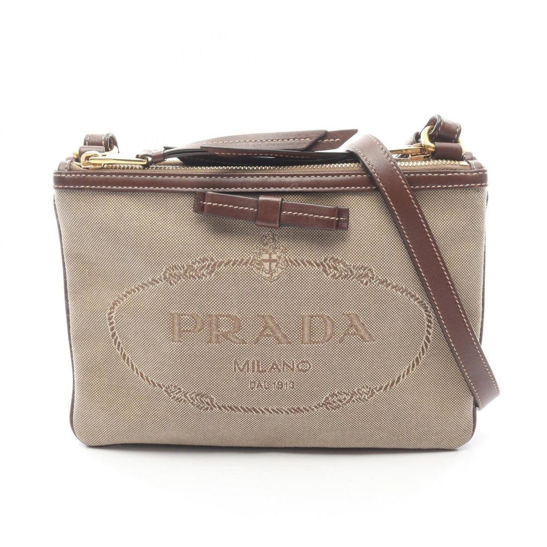 Prada Logo Jacquard Shoulder Bag, Canvas and Leather, Women's, Beige Brown, 1BH050: --- Catalog ---Category: SizeSize (HxWxD): 16.5cm x 24cm / 6.49'' x 9.44''Category: DesignType: Shoulder bagColor: Beige, BrownGender: WomenMaterial: Canvas , Leather Category: GeneralMPN: 1BH050Brand