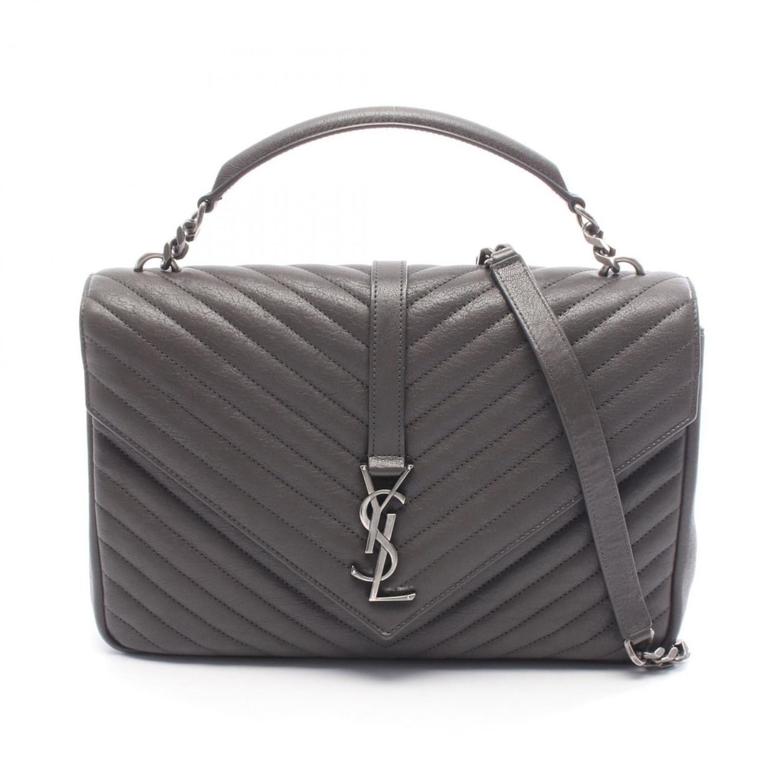 Yves Saint Laurent Saint Laurent Paris Classic Monogram Handbag, Leather, Women's, Gray, 392738: --- Catalog ---Category: SizeSize (HxWxD): 22cm x 30cm x 8cm / 8.66'' x 11.81'' x 3.14''Category: DesignType: HandbagColor: GrayGender: WomenMaterial: Leather Category: GeneralMPN: 392738Brand: Yves S