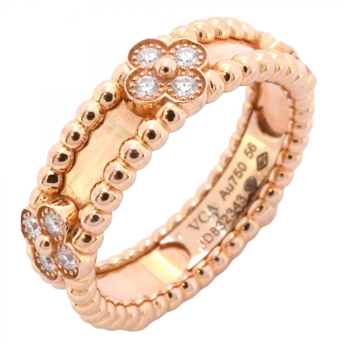 Van Cleef & Arpels Perlée Sweet Clover Ring in 18K Pink Gold with Diamonds, #56 for Men and Women: --- Catalog ---Category: SizeUS Size: 8Brand Size: 56Category: DesignType: Band ringStone: DiamondGender: Men,WomenMaterial: Pink gold (18K)Category: GeneralBrand: Van Cleef & Arpels--- Item List ---S