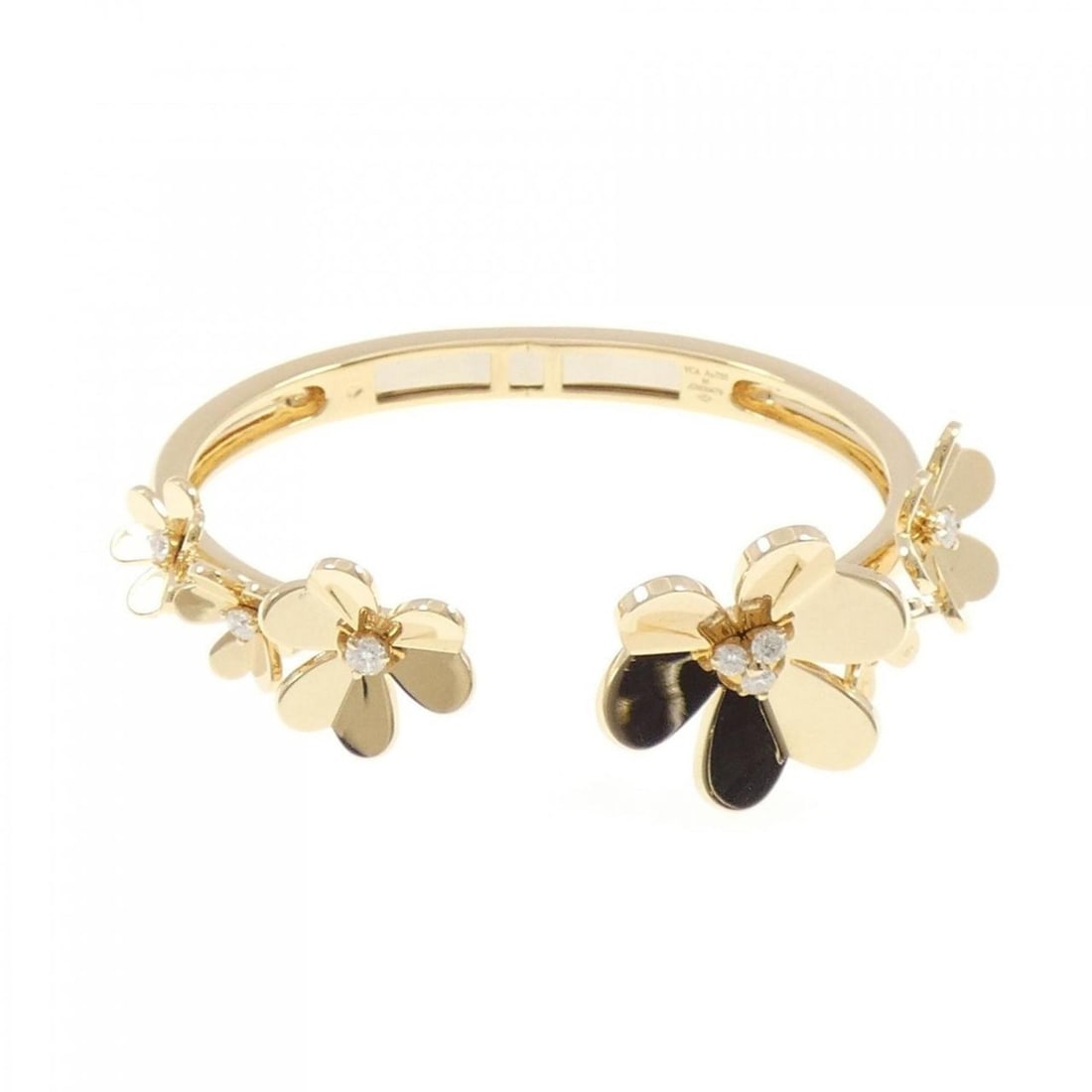Van Cleef & Arpels Frivole 7 Flower Small Bangle: --- Catalog ---Category: SizeLength: 15.5cm / 6.1''Category: DesignType: BangleColor: Yellow goldStone: DiamondGender: WomenMaterial: Yellow gold (18K)Color Grade: LCategory: GeneralMPN: VCARP6L000Bra