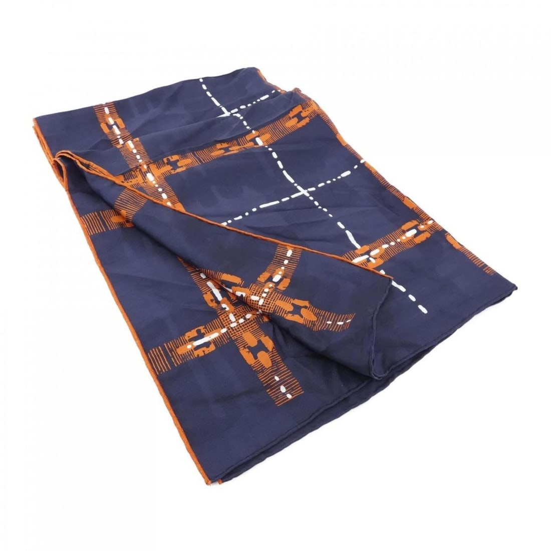 Hermes HERMES Stole: --- Catalog ---Category: SizeSize (LxW): 1.36m x 63cm / 53.54'' x 24.8''Category: DesignType: StoleColor: Navy, OrangeGender: WomenMaterial: Silk 100%Category: GeneralBrand: Hermes--- Item List ---Sec