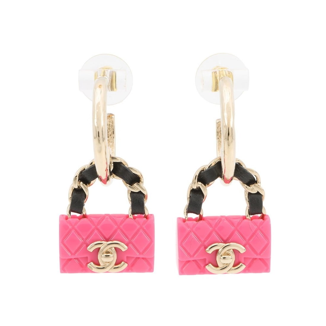 Chanel Coco Mark Matelasse Bag Motif Earrings B23C CHANEL: --- Catalog ---Category: SizePendant Length: 27.00mm / 1.06''Category: DesignType: Drop earringsColor: Black, PinkFinish: Gold platedGender: WomenCategory: GeneralLine: MatelasseBrand: ChanelCountry o