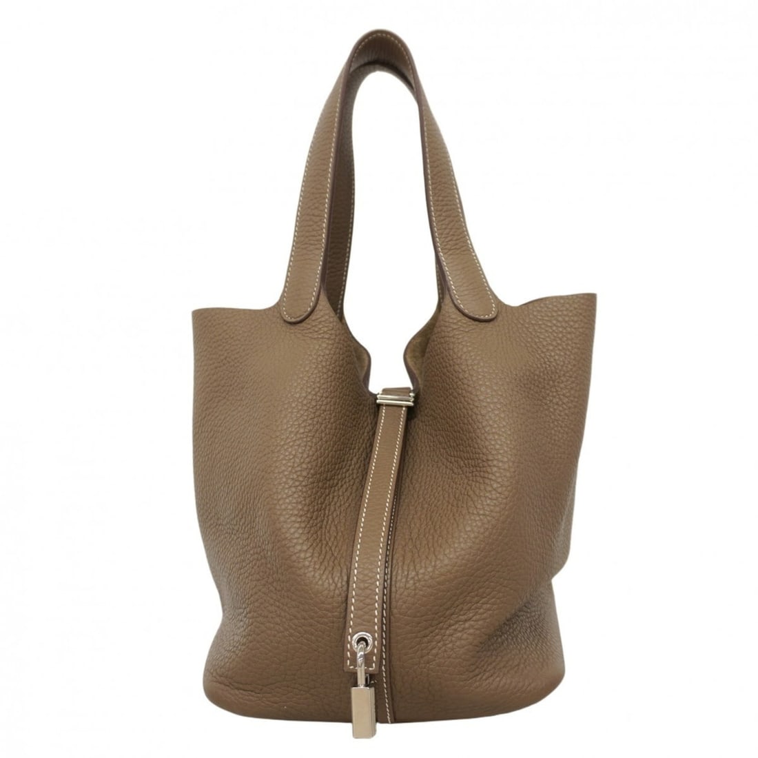 Hermes Hermès Picotin Lock MM Handbag in Taurillon Clemence Etoupe with D Stamp for Women: --- Catalog ---Category: SizeSize (HxWxD): 22cm x 17.5cm x 21.5cm / 8.66'' x 6.88'' x 8.46''Category: DesignType: HandbagColor: Etoupe grayGender: WomenMaterial: Taurillon clemence leather Hardware Co