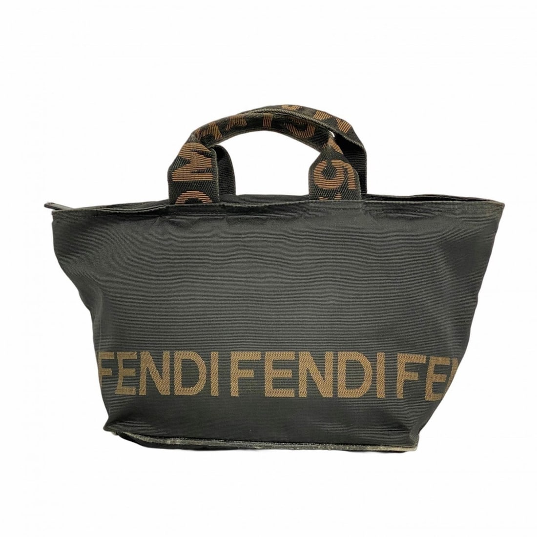 Fendi handbag nylon canvas black brown women's: --- Catalog ---Category: SizeSize (HxWxD): 19cm x 23cm x 16.5cm / 7.48'' x 9.05'' x 6.49''Category: DesignType: HandbagColor: Black, BrownGender: WomenMaterial: Nylon canvas Hardware Color: SilverCate