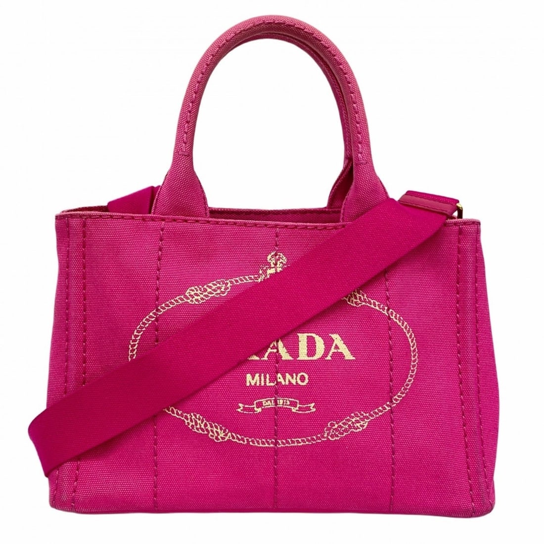 Prada Canapa Canvas Tote Bag, Pink, 2-Way Bag for Women: --- Catalog ---Category: SizeSize (HxWxD): 19cm x 28cm x 15cm / 7.48'' x 11.02'' x 5.9''Category: DesignType: Tote bagColor: PinkGender: WomenMaterial: Canvas Hardware Color: GoldCategory: GeneralBran