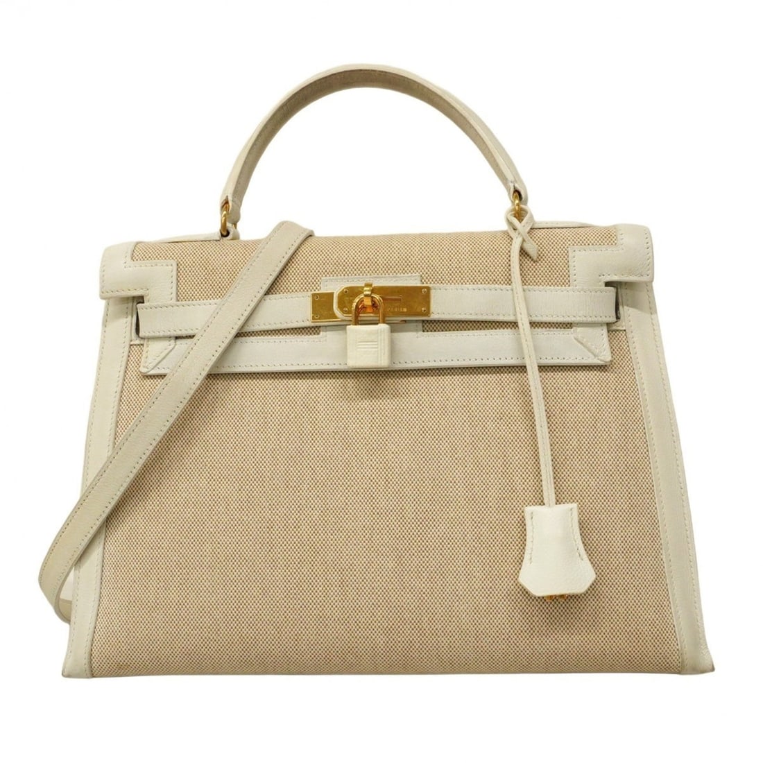 Hermes Hermès Kelly 32 Handbag, Veau Gulliver Toile H, White, XX Stamped, 2-Way Bag, Women's,: --- Catalog ---Category: SizeSize (HxWxD): 23cm x 33cm x 12.5cm / 9.05'' x 12.99'' x 4.92''Category: DesignType: HandbagColor: WhiteGender: WomenMaterial: Gulliver leather , Toile H Category: GeneralB