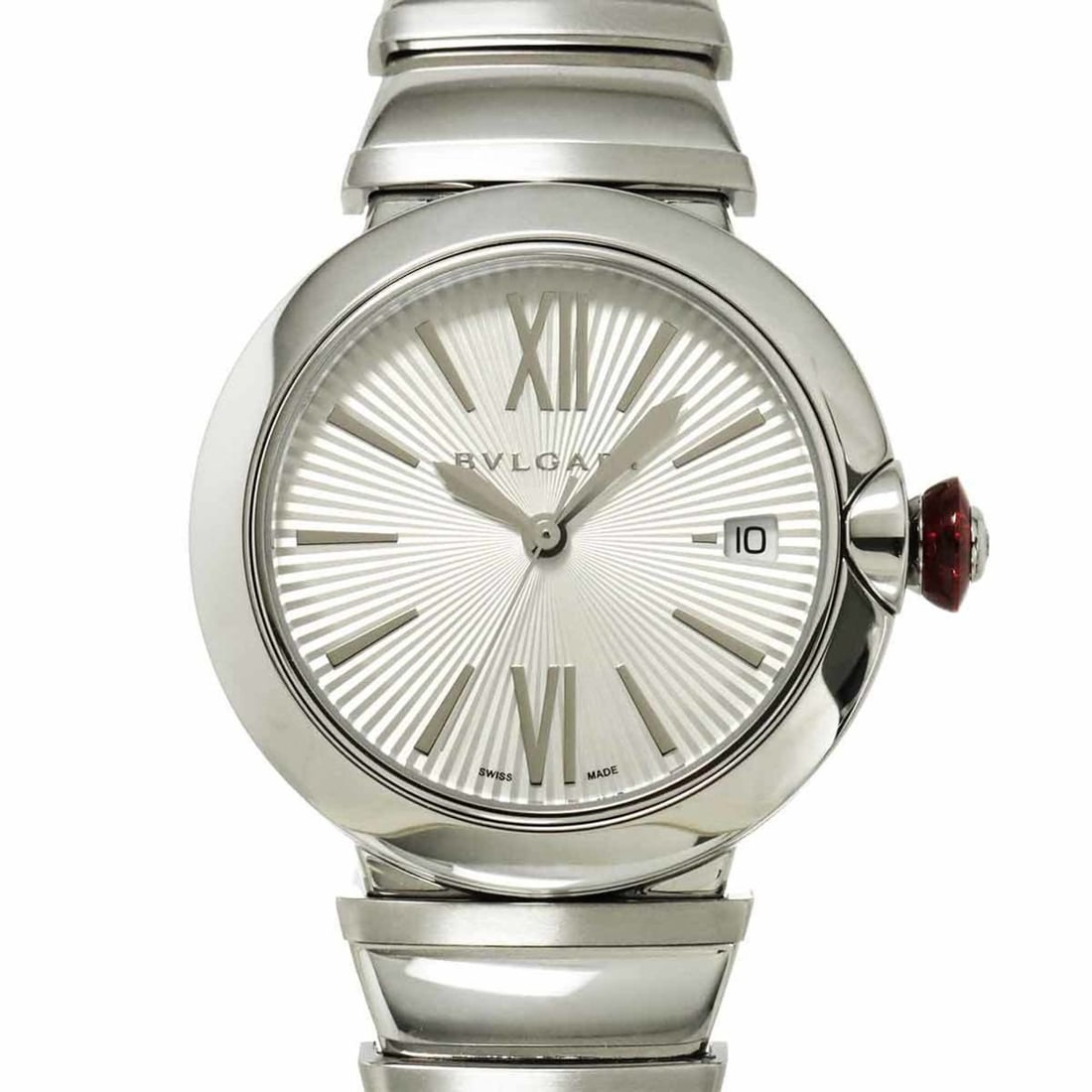 BVLGARI Lucea LU36S Women's Watch with Date, Silver, Automatic: --- Catalog ---Category: SizeWrist Size: 17.5cm / 6.88''Case Diameter: 36mm / 1.42''Category: DesignType: WristwatchGender: WomenColor (Dial): SilverMaterial (Band): Stainless steelMaterial (Case): St