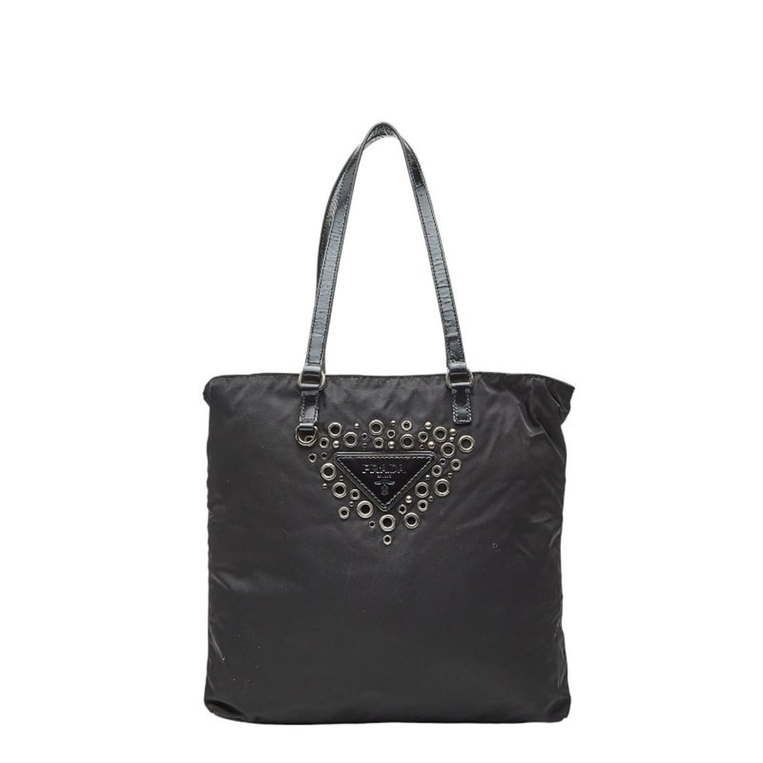 Prada Triangle Logo Plate Eyelet Tote Bag Shoulder Black Nylon Leather Women's PRADA: --- Catalog ---Category: SizeSize (HxWxD): 30cm x 30.5cm x 7.5cm / 11.81'' x 12'' x 2.95''Category: DesignType: Shoulder bag, Tote bagColor: BlackGender: WomenMaterial: Nylon , Leather Category: Gener