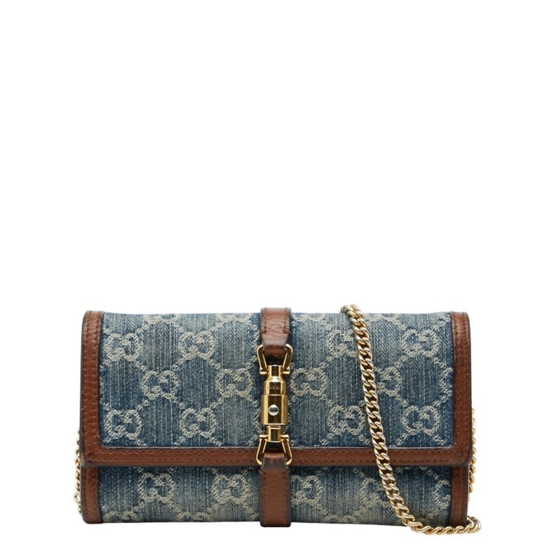 Gucci GG Denim Jackie 1961 Chain Wallet Long 652681 Blue Brown Leather Women's GUCCI: --- Catalog ---Category: SizeSize (HxWxD): 10.5cm x 19cm x 3cm / 4.13'' x 7.48'' x 1.18''Category: DesignType: Chain/Shoulder walletColor: Blue, BrownGender: WomenMaterial: Denim , Leather Category: G