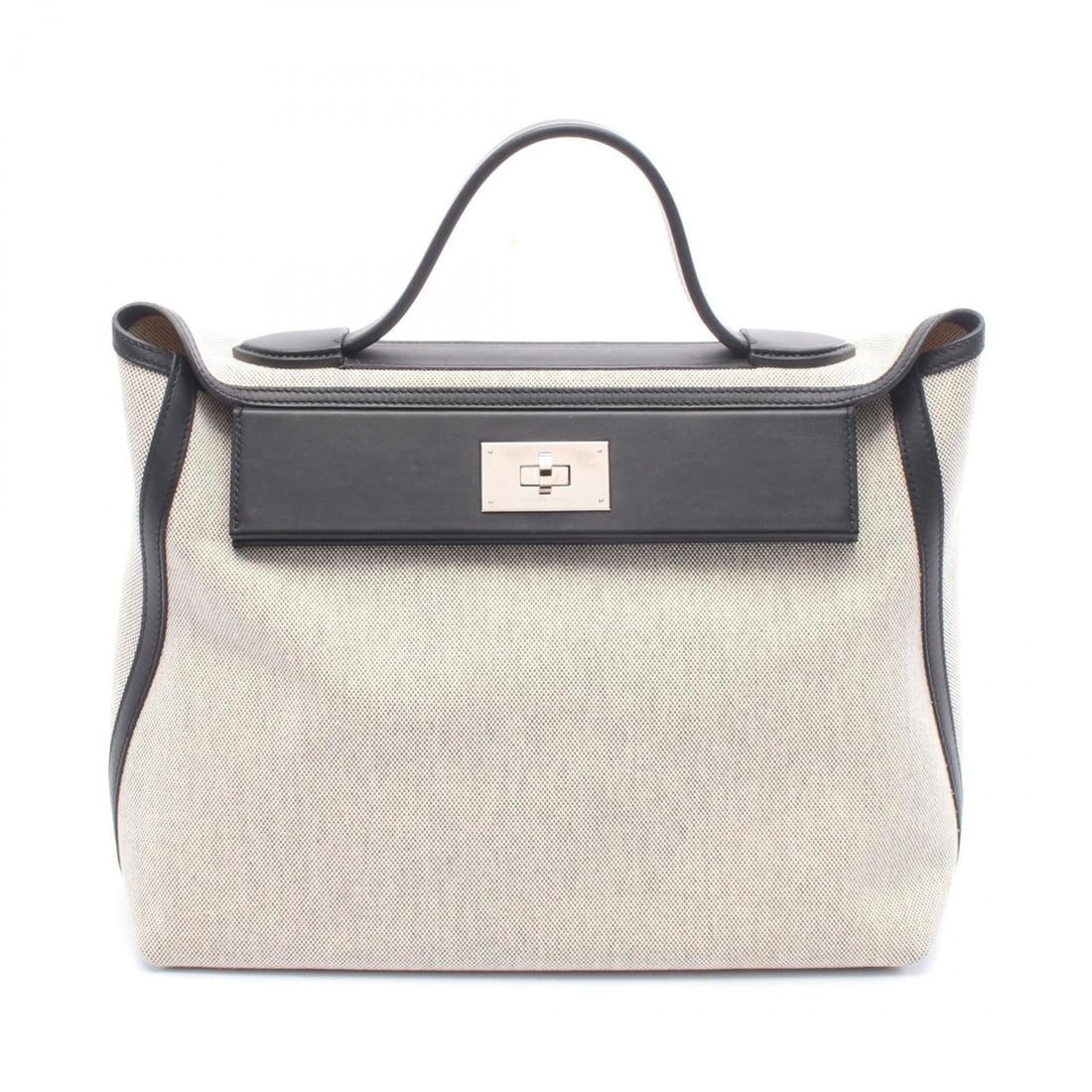Hermes 24/35 Handbag, Canvas Toile H, Swift Leather, Women's, Gray/Black: --- Catalog ---Category: SizeSize (HxWxD): 28cm x 34.5cm x 16.5cm / 11.02'' x 13.58'' x 6.49''Category: DesignType: HandbagColor: Black, GrayGender: WomenMaterial: Canvas , Toile H , Swift leather Cat