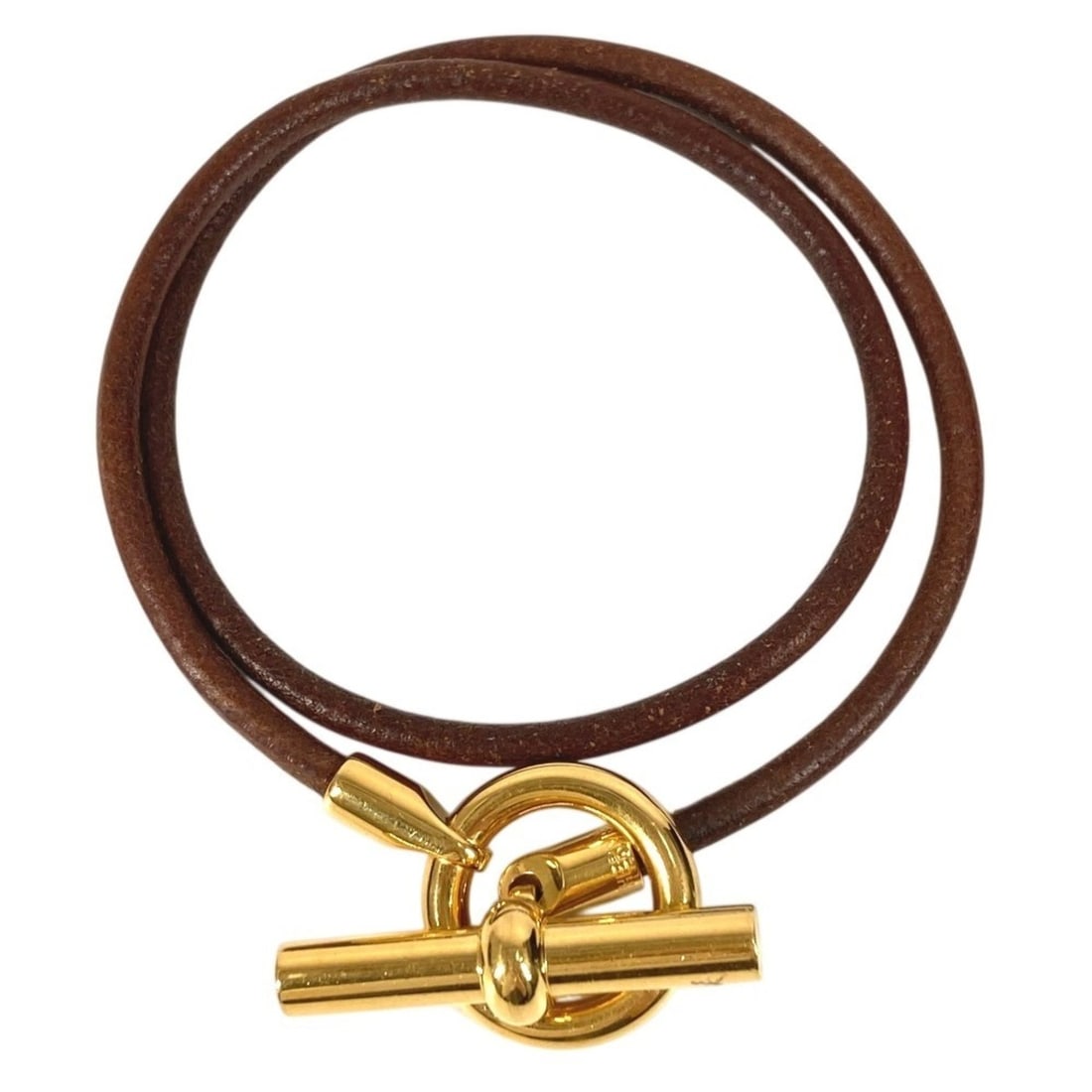 HERMES Grennan Logo Double Bracelet Choker Necklace Bangle Accessory Leather Women's Brown: --- Catalog ---Category: SizeLength: 45cm / 17.71''Category: DesignType: BangleColor: Brown, GoldGender: WomenMaterial: LeatherCategory: GeneralBrand: Hermes--- Item List ---Section: ConditionRanking: