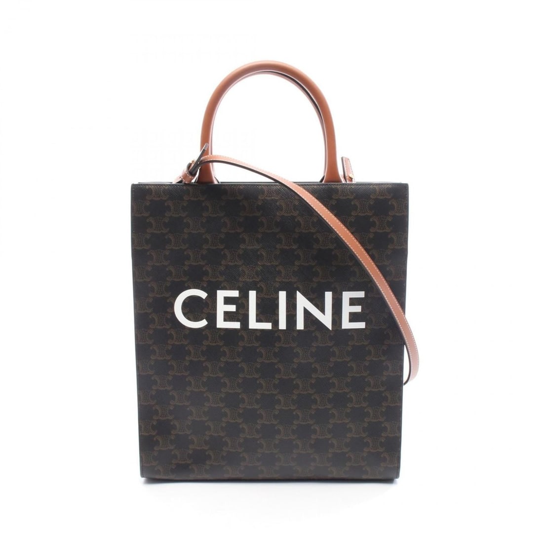 Celine Small Vertical Cabas Triomphe Tote Bag in Coated Canvas and Leather, Brown: --- Catalog ---Category: SizeSize (HxWxD): 32.5cm x 28cm x 8cm / 12.79'' x 11.02'' x 3.14''Category: DesignType: Tote bagColor: BrownGender: WomenMaterial: Coated canvas , Leather Category: GeneralBra