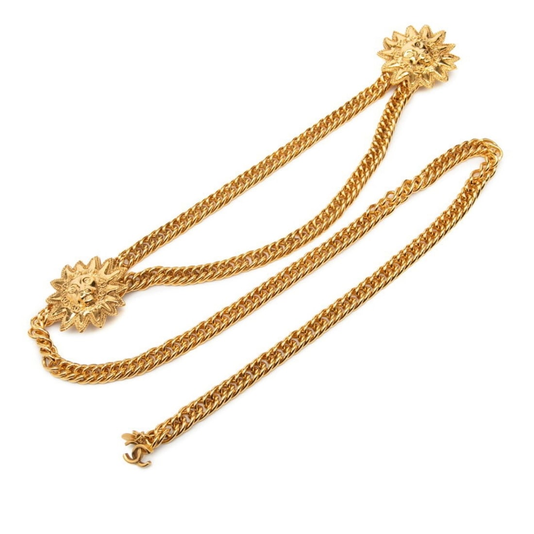 Vintage Chanel Lion Coco Mark Belt, Gold Plated, Women's, CHANEL: --- Catalog ---Category: SizeWidth: 1cm / 0.39''Length: 75cm / 29.52''Category: DesignType: Chain beltColor: GoldGender: WomenSeason: VintageCategory: GeneralBrand: Chanel--- Item List ---Section: Con