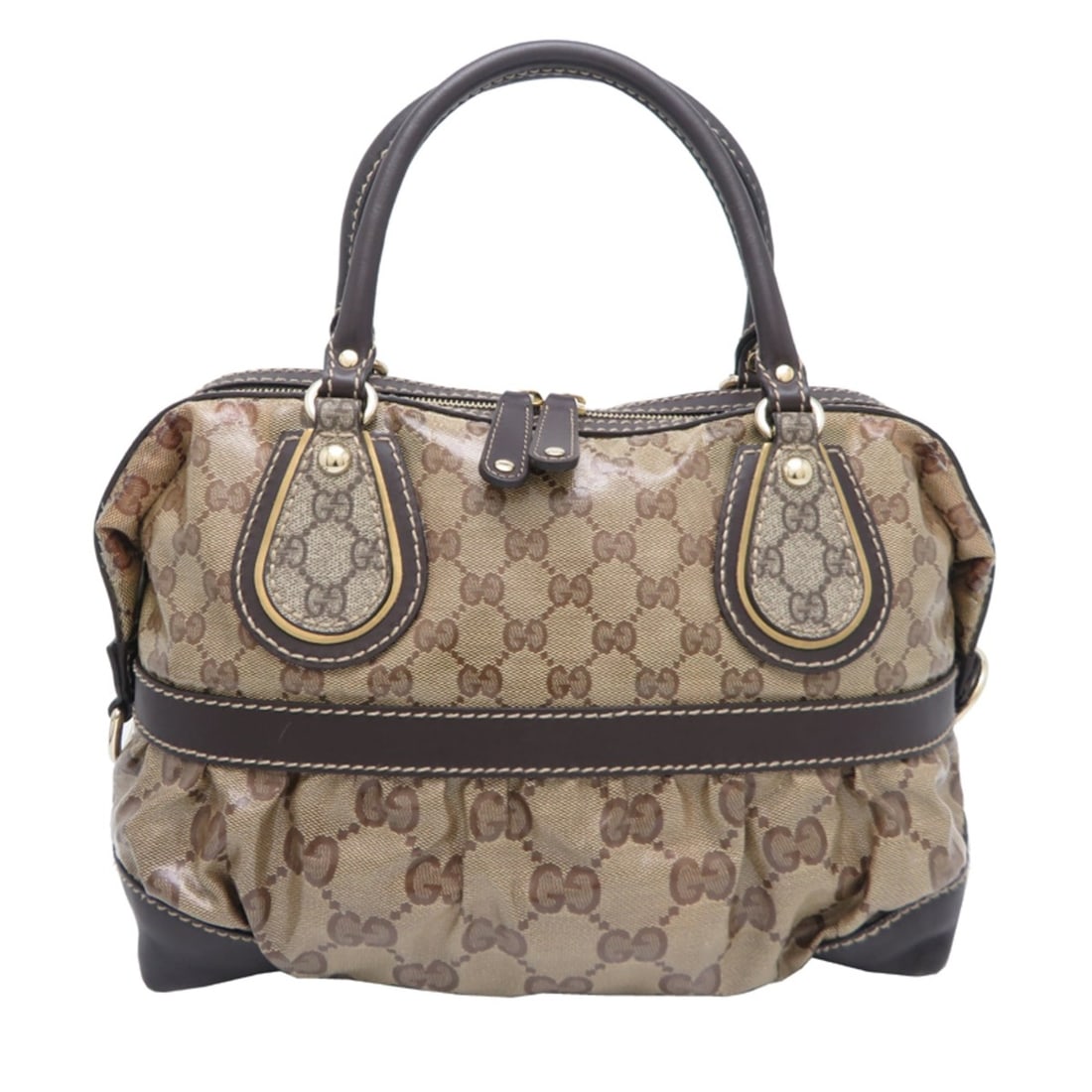 Gucci Mini Boston Bag, Women's Handbag, 223962, GG Crystal, Beige x Dark Brown: --- Catalog ---Category: SizeSize (HxWxD): 22cm x 31cm x 15cm / 8.66'' x 12.2'' x 5.9''Category: DesignType: Boston bag, HandbagColor: Beige, Dark brownGender: WomenMaterial: GG Crystal Category: Gene