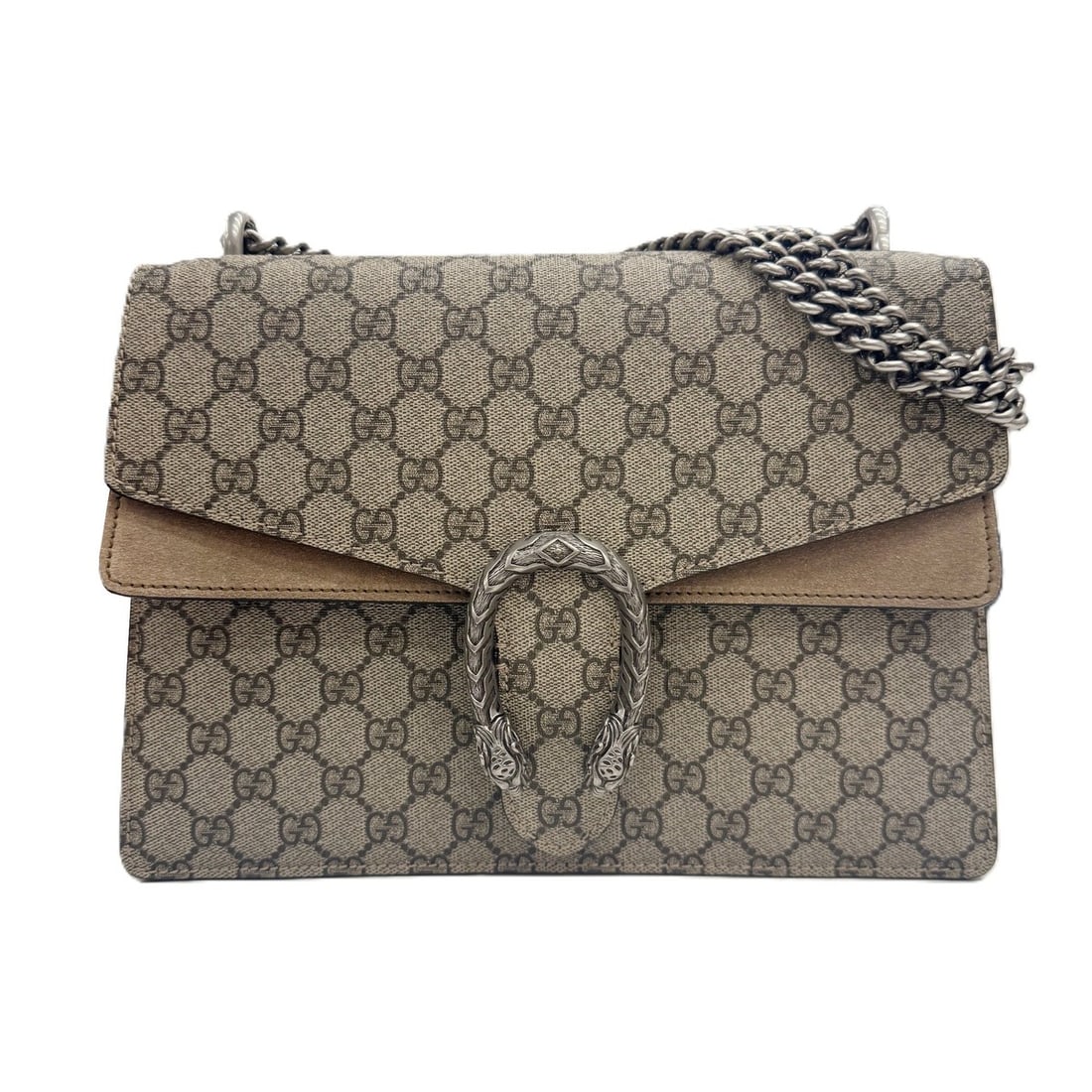 Gucci Dionysus Chain Shoulder Bag 403348 GG Supreme Suede and Brown Leather for Women: --- Catalog ---Category: SizeSize (HxWxD): 20cm x 30cm x 10cm / 7.87'' x 11.81'' x 3.93''Strap Length: 80cm / 31.49''Category: DesignType: Shoulder bagColor: BrownGender: WomenMaterial: PVC , Suede Ca