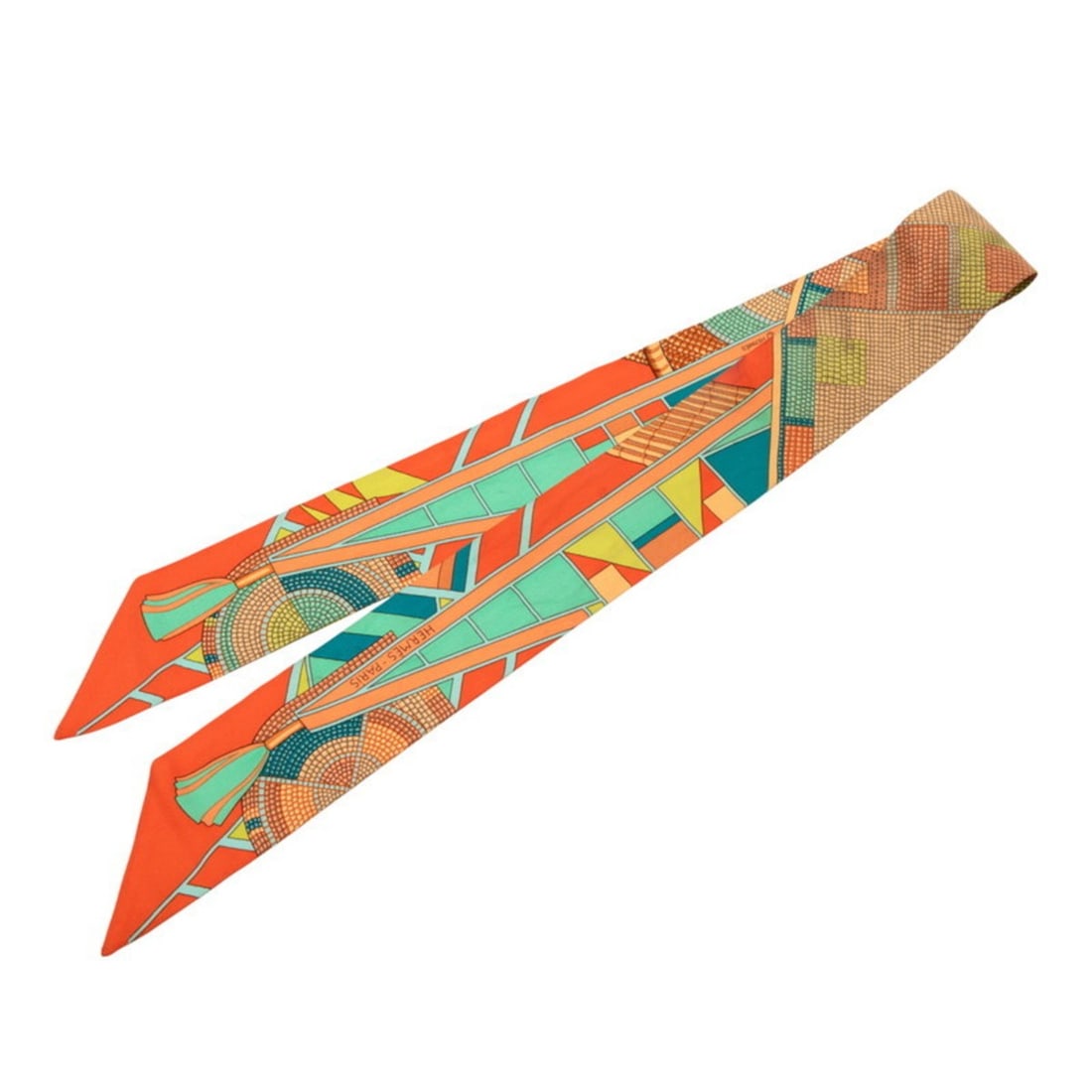 Hermes Hermès "L'art indien des plaines" (Prairie Indian Art) scarf, orange, multicolored, silk,: --- Catalog ---Category: SizeSize (LxW): 85cm x 5cm / 33.46'' x 1.96''Category: DesignType: ScarfColor: Multi-color, OrangeGender: WomenMaterial: Silk Category: GeneralBrand: Hermes--- Item List ---Se