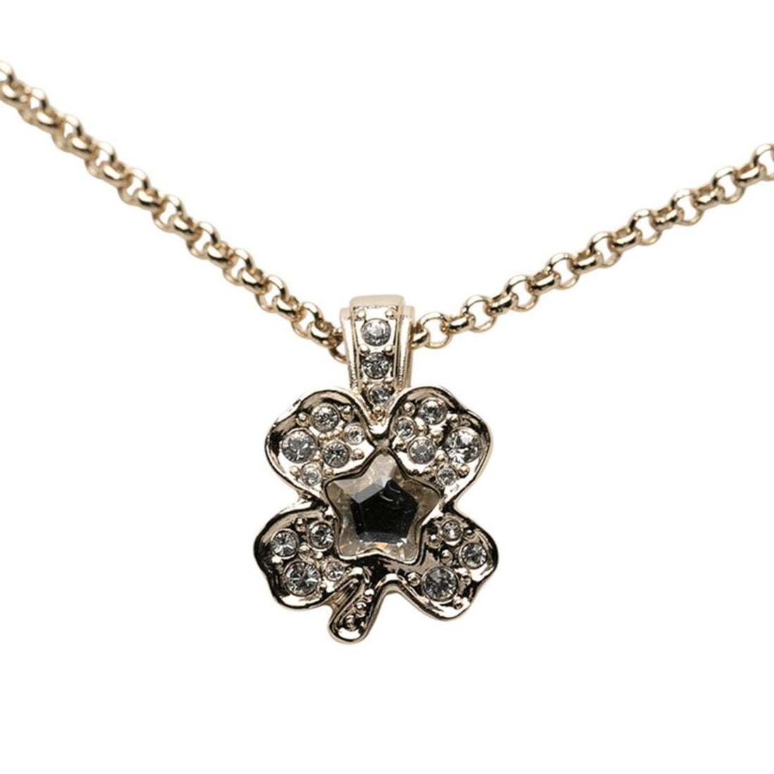 Chanel Coco Mark Flower Motif Necklace, Gold Plated with Rhinestones, Women's, CHANEL: --- Catalog ---Category: SizePendant Size: 18.5mm x 12.5mm / 0.72'' x 0.49''Neck Circumference: 52 cm / 20.47''Category: DesignColor: GoldStone: RhinestoneGender: WomenMaterial: Gold platingNecklace T