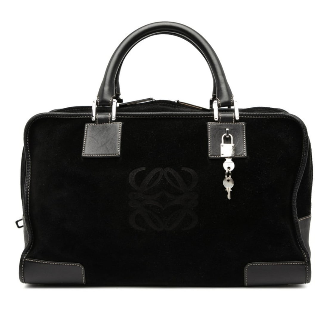 LOEWE Anagram Amazona 36 Handbag in Black Suede and Leather for Women: --- Catalog ---Category: SizeSize (HxWxD): 23cm x 36cm x 15cm / 9.05'' x 14.17'' x 5.9''Category: DesignType: HandbagColor: BlackGender: WomenMaterial: Leather Leather/Fur Type: Suede leatherCategory: