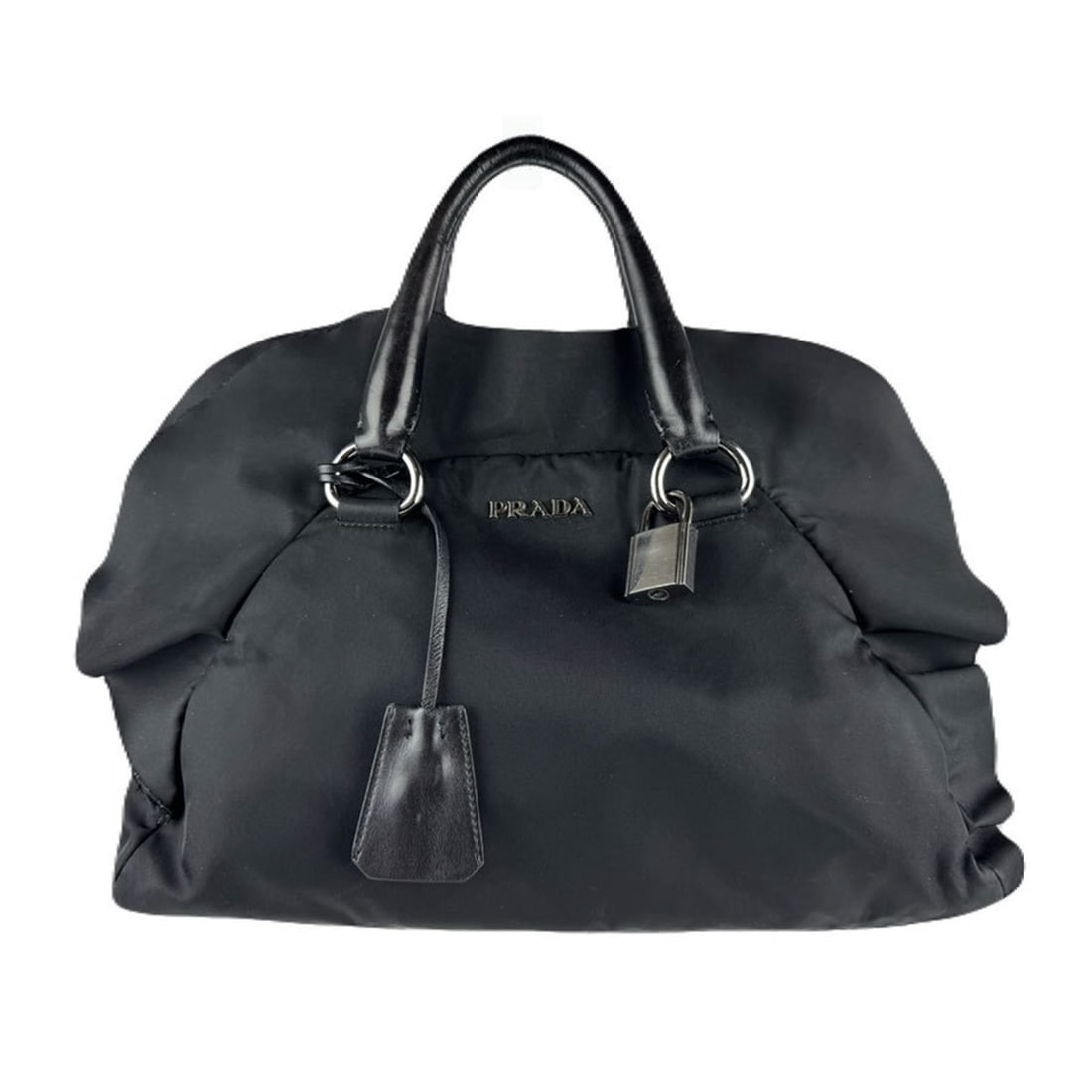 Prada PRADA Handbag Nylon/Leather Black Silver Women's Z7938: --- Catalog ---Category: SizeSize (HxWxD): 20cm x 34cm x 10cm / 7.87'' x 13.38'' x 3.93''Category: DesignType: HandbagColor: BlackGender: WomenMaterial: Nylon , Leather Category: GeneralBrand: PradaCo