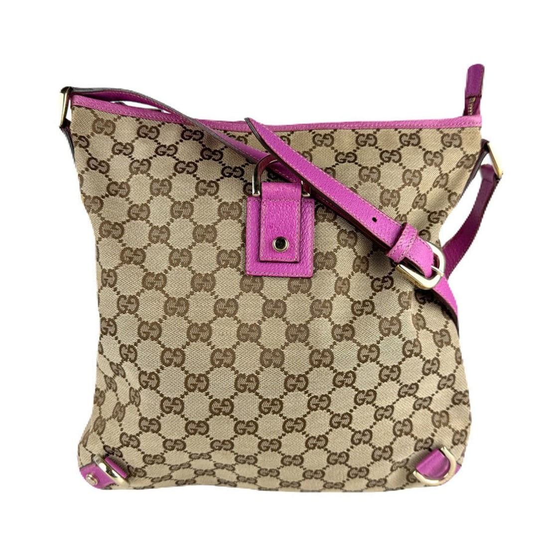 Gucci Shoulder Bag, GG Canvas/Leather, Brown/Purple, Gold, Women's, 131326 z7928: --- Catalog ---Category: SizeSize (HxWxD): 27cm x 27cm x 6cm / 10.62'' x 10.62'' x 2.36''Category: DesignType: Shoulder bagColor: Brown, PurpleGender: WomenMaterial: GG canvas , Leather Category: Gene