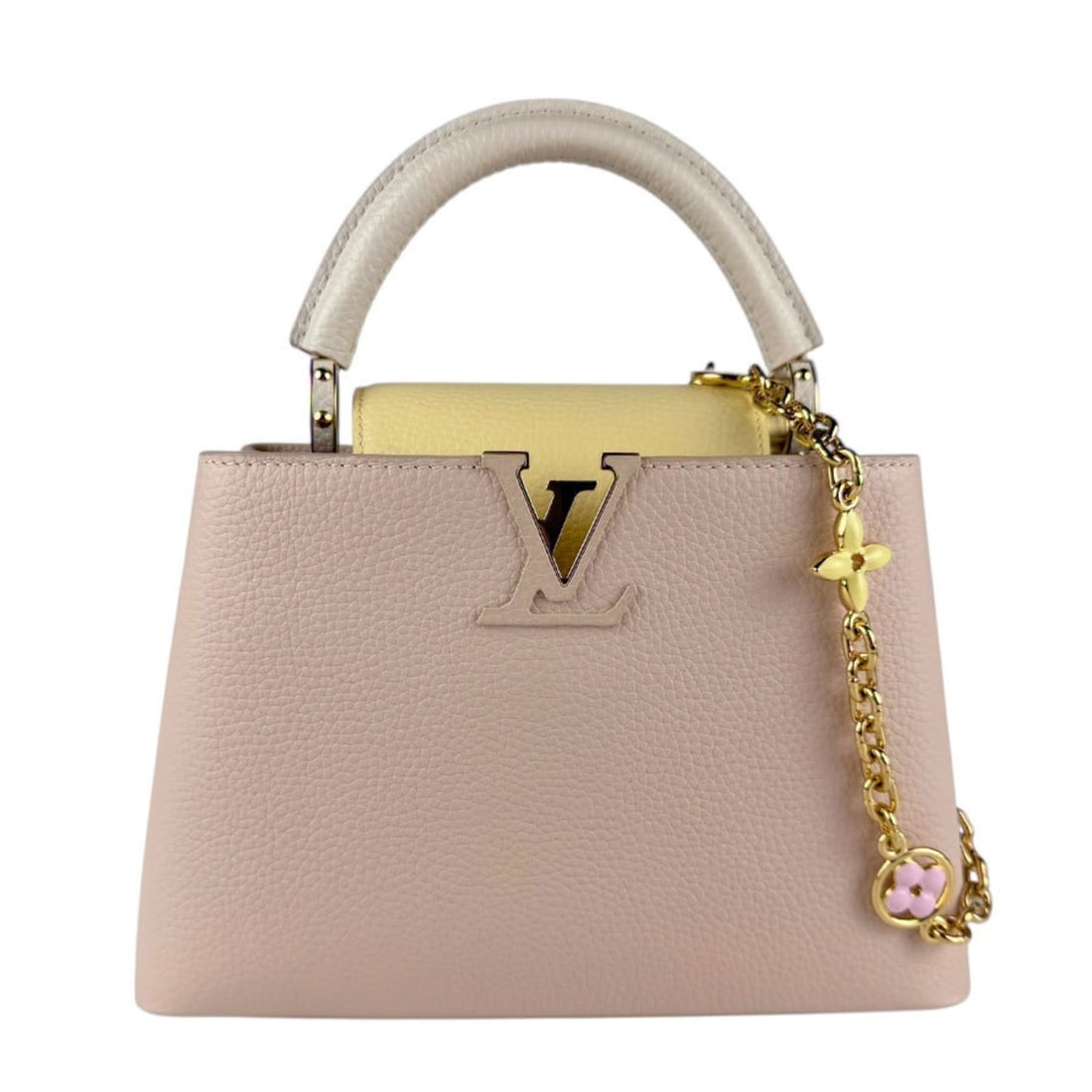 Louis Vuitton Capucines BB Leather Shoulder Bag in Pink, Yellow, and White, Women's, N82904 z7914: --- Catalog ---Category: SizeSize (HxWxD): 17.5cm x 26.5cm x 8.5cm / 6.88'' x 10.43'' x 3.34''Category: DesignType: Handbag, Shoulder bagColor: Pink, White, YellowGender: WomenMaterial: Leather Catego