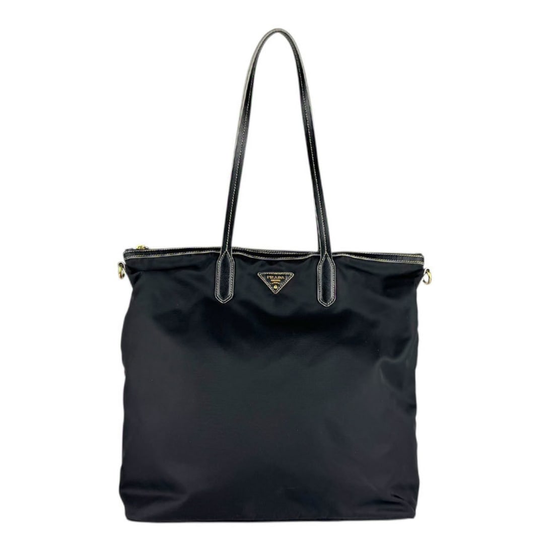 Prada PRADA 2-Way Shoulder Bag, Nylon/Leather, Black and Gold, Women's z7901: --- Catalog ---Category: SizeSize (HxWxD): 36cm x 36cm x 14cm / 14.17'' x 14.17'' x 5.51''Category: DesignType: Shoulder bagColor: BlackGender: WomenMaterial: Nylon , Leather Category: GeneralBrand: P