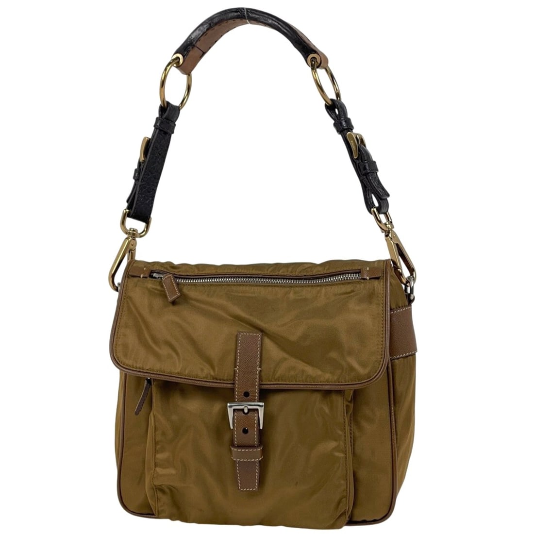 Prada PRADA Logo Plate Shoulder Bag, One-Shoulder Nylon, Brown, BR2155, Women's (1 of 9)