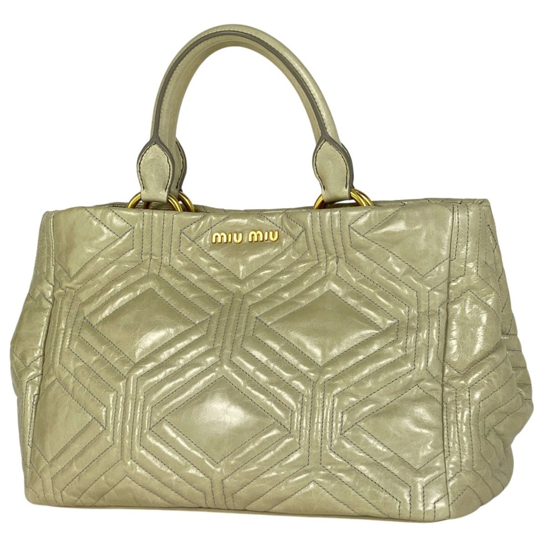 Miu Miu Miu logo handbag, leather, green beige, RN0928, women's. (1 of 10)