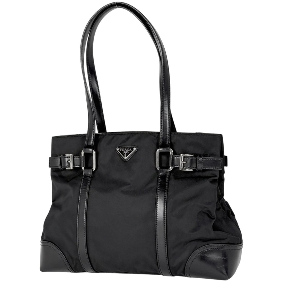 Prada logo plate tote bag, handbag, nylon nero (black), women's: --- Catalog ---Category: SizeSize (HxWxD): 26cm x 34cm x 11.5cm / 10.23'' x 13.38'' x 4.52''Category: DesignType: Handbag, Tote bagColor: BlackGender: WomenMaterial: Nylon , Leather Category: GeneralB