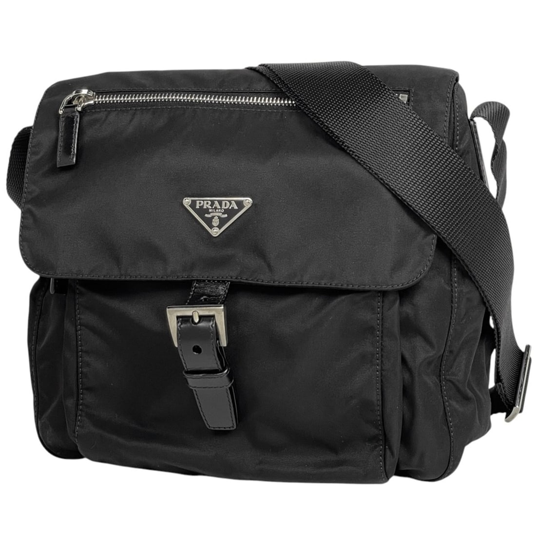 Prada BT8994 Women's Logo Plate Shoulder Bag, Crossbody Nylon Nero (Black) (1 of 14)