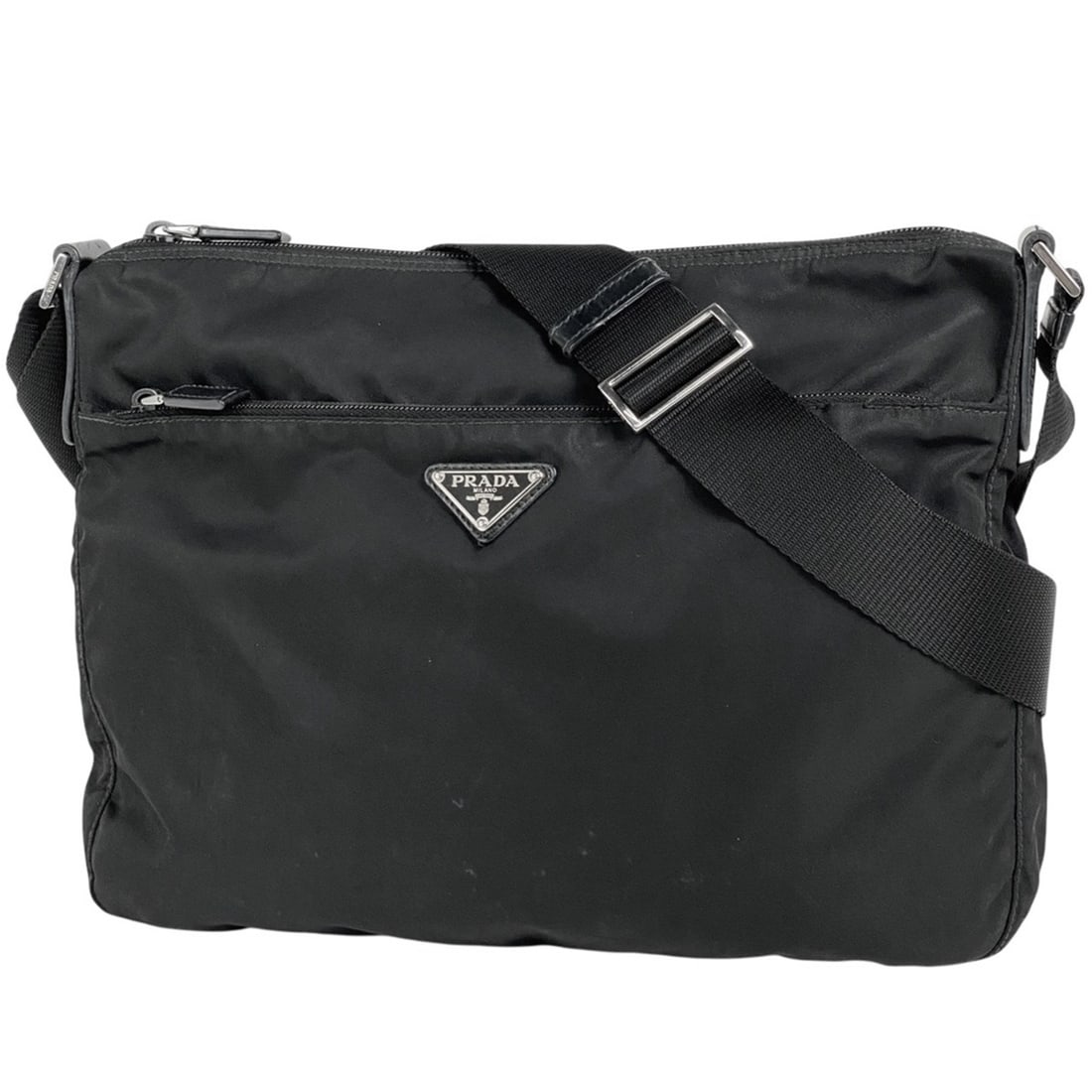 Prada logo plate shoulder bag, crossbody, nylon, nero (black), women's (1 of 11)