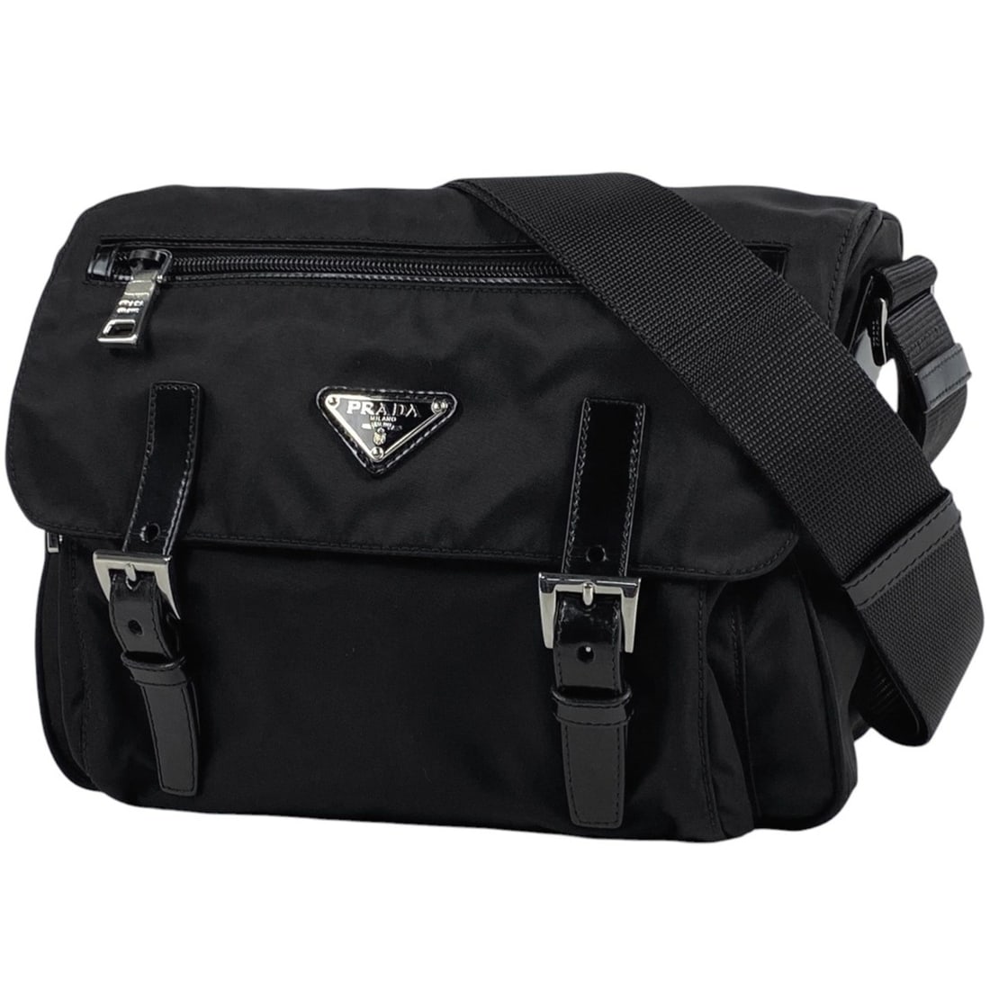 Prada Logo Plate Shoulder Bag, Messenger Nylon, Nero (Black), BT0713, Women's (1 of 11)