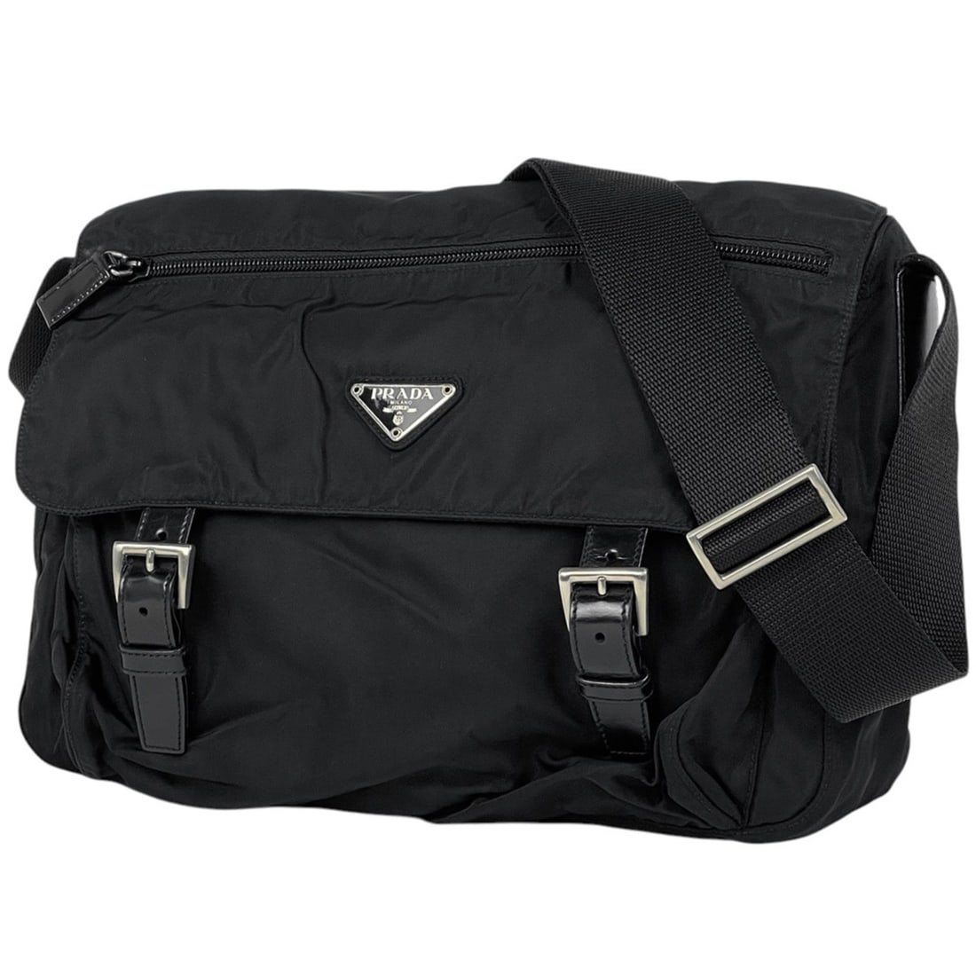 Prada logo plate shoulder bag, crossbody messenger nylon, nero (black) for women (1 of 10)