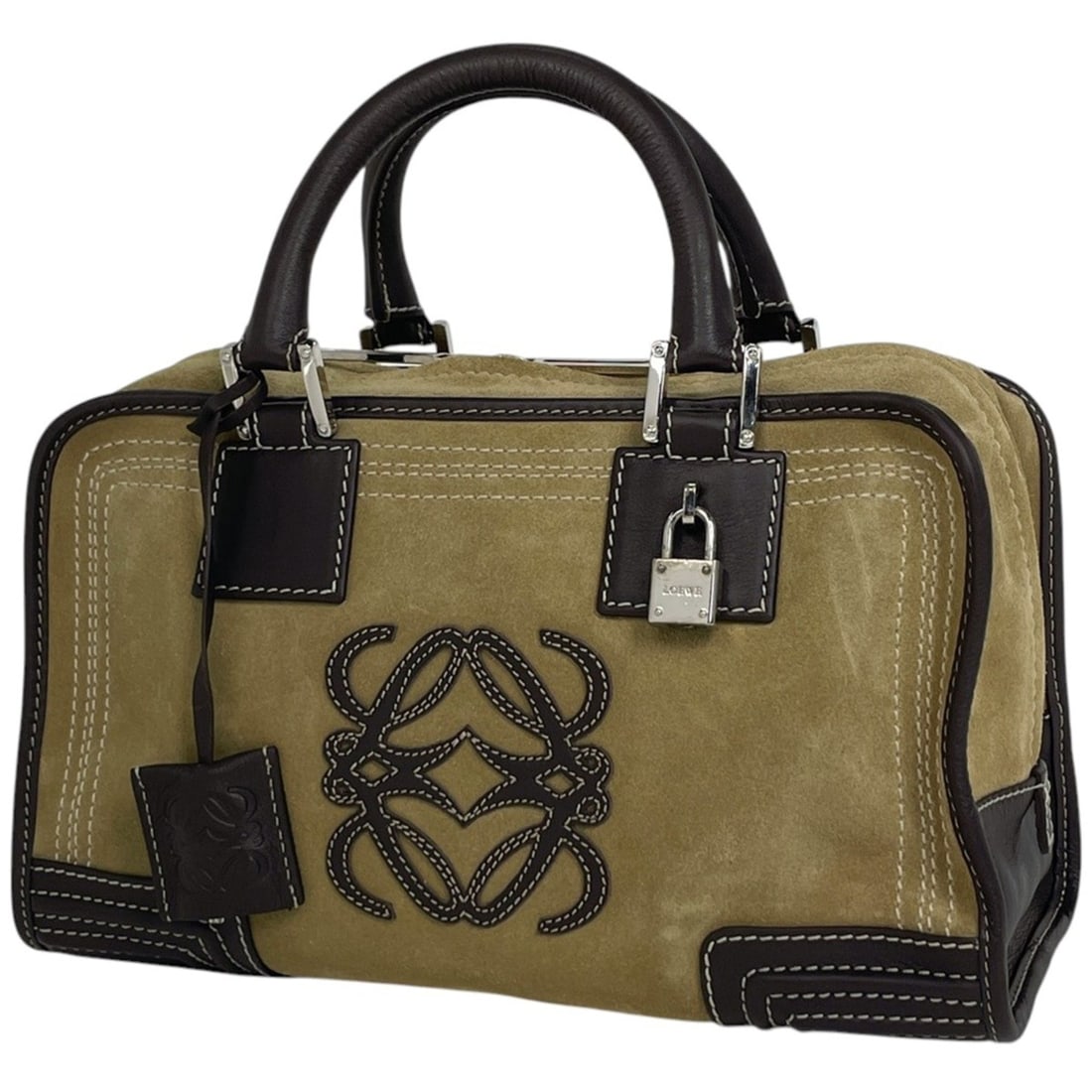 LOEWE Amazona 28 Anagram Logo Handbag in Beige and Brown Suede for Women (1 of 8)