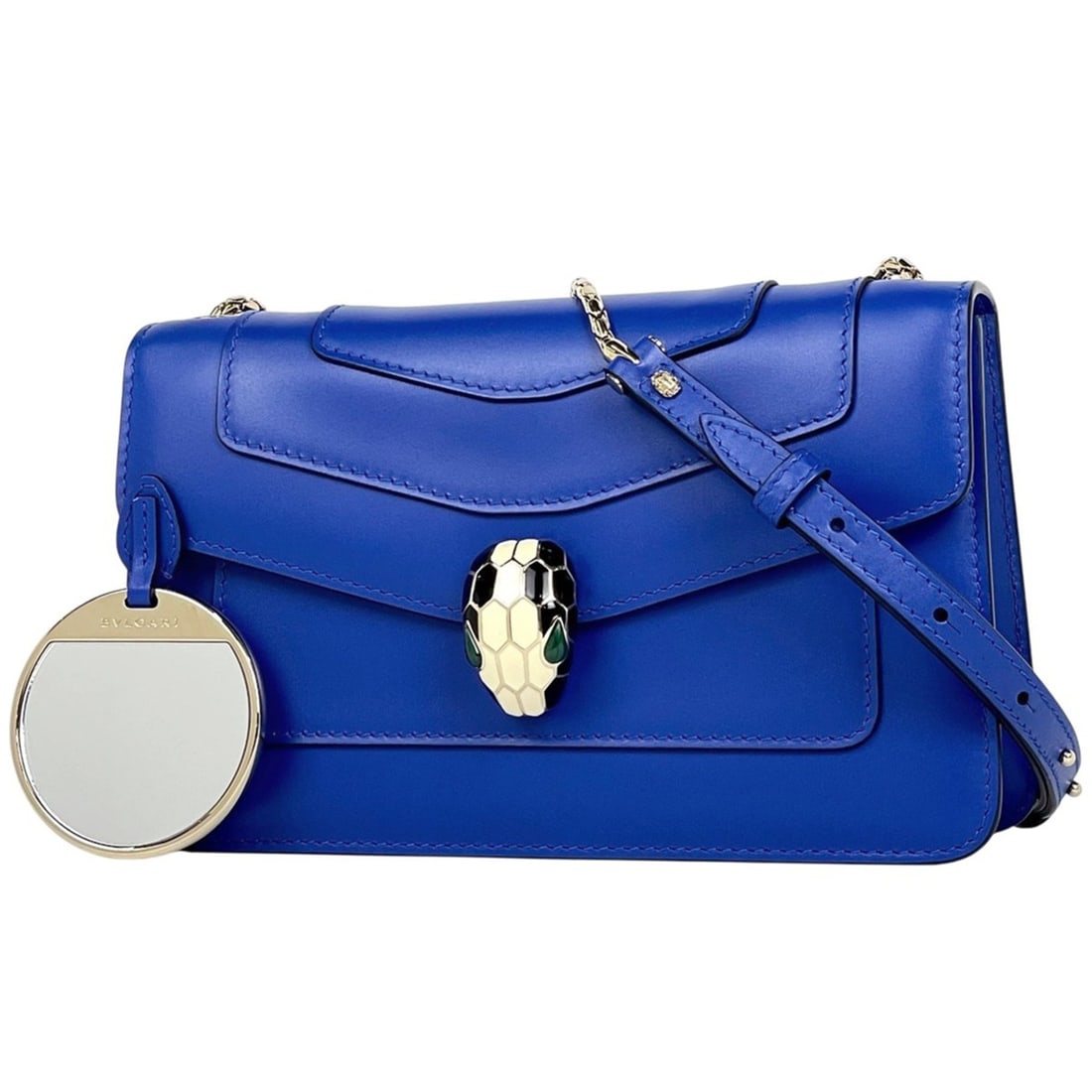 Bvlgari Serpenti Chain Shoulder Bag with Logo, Crossbody Leather, Blue, 287019, Women's (1 of 10)