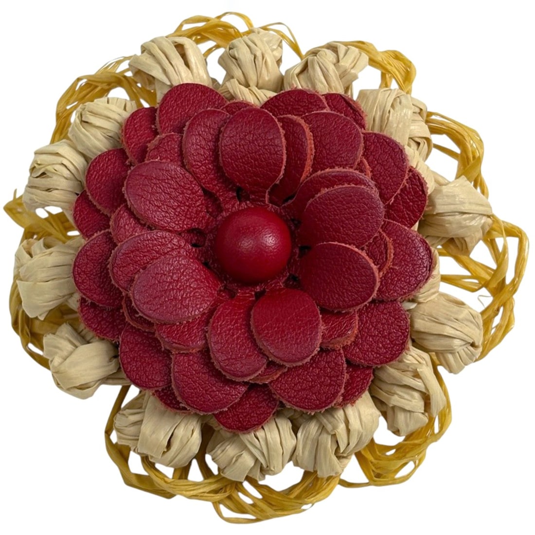 LOEWE Stud Flower Bag Charm, Raffia and Leather, Beige Red, Women's: --- Catalog ---Category: SizeSize (HxWxD): 70.00mm x 70.00mm / 2.76'' x 2.76''Category: DesignType: Handbag charmColor: Beige, Red colorGender: WomenMaterial: LeatherCategory: GeneralBrand: Loewe--- I