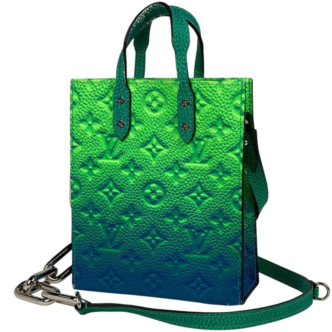 Louis Vuitton Petite Sac Plat 2-Way Shoulder Bag/Handbag Monogram Empreinte Green/Blue M81221: --- Catalog ---Category: SizeSize (HxWxD): 19cm x 16cm x 5.5cm / 7.48'' x 6.29'' x 2.16''Category: DesignType: Handbag, Shoulder bagColor: Blue, GreenGender: WomenMaterial: Monogram Empreinte , Leathe