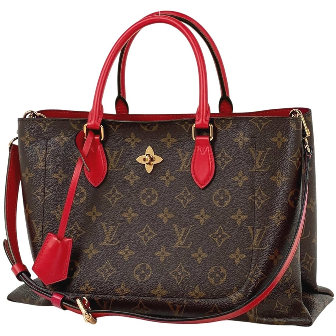 Louis Vuitton Flower Tote Shoulder Bag, Monogram Brown, Coquelicot (Red), M43553, Women's: --- Catalog ---Category: SizeSize (HxWxD): 22.5cm x 35cm x 13cm / 8.85'' x 13.77'' x 5.11''Category: DesignType: Shoulder bag, Tote bagColor: Brown, Coquelicots, Monogram, Red colorGender: WomenMateri