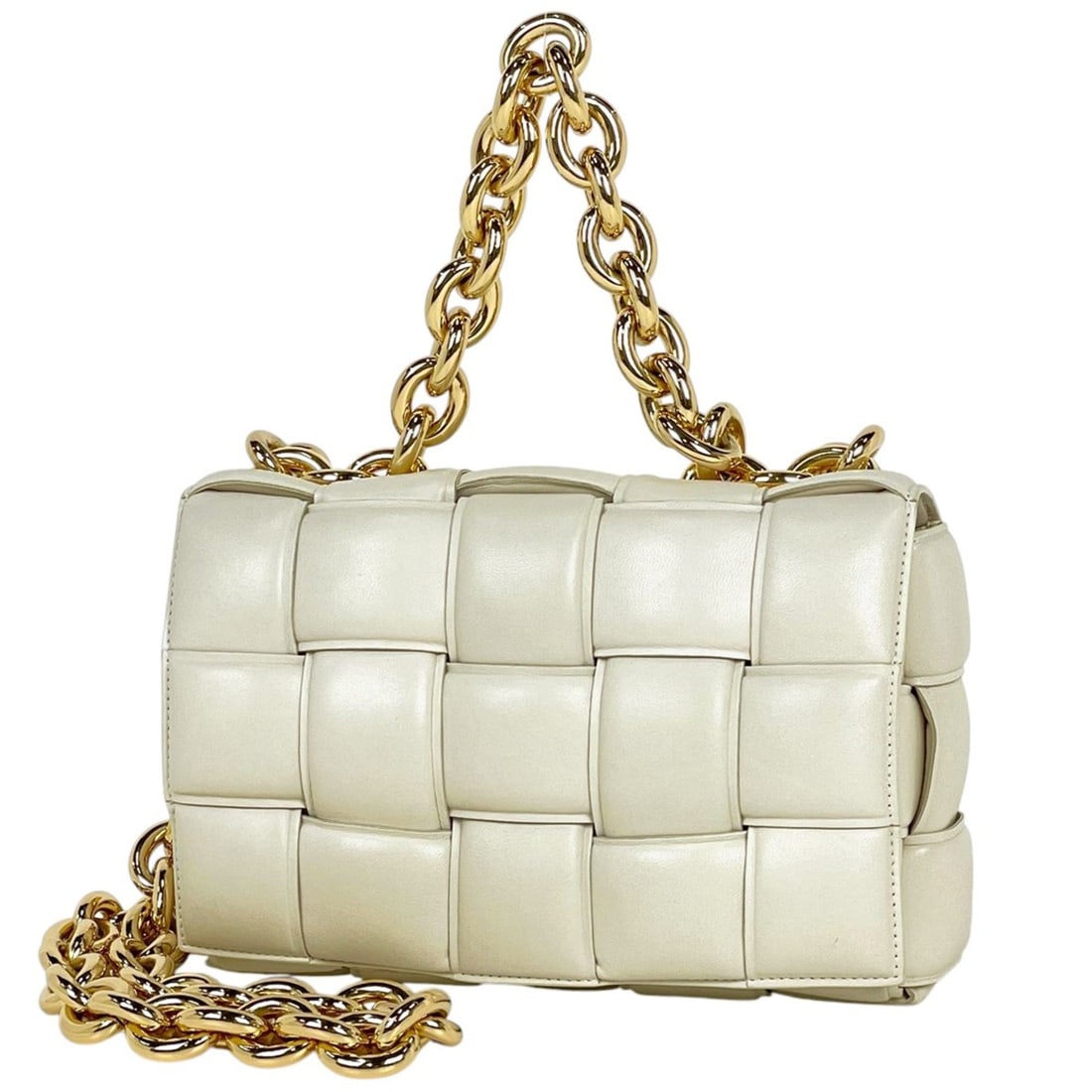 Bottega Veneta The Chain Cassette Bag, Handbag, Maxi Intrecciato Shoulder White Leather, Women's (1 of 14)